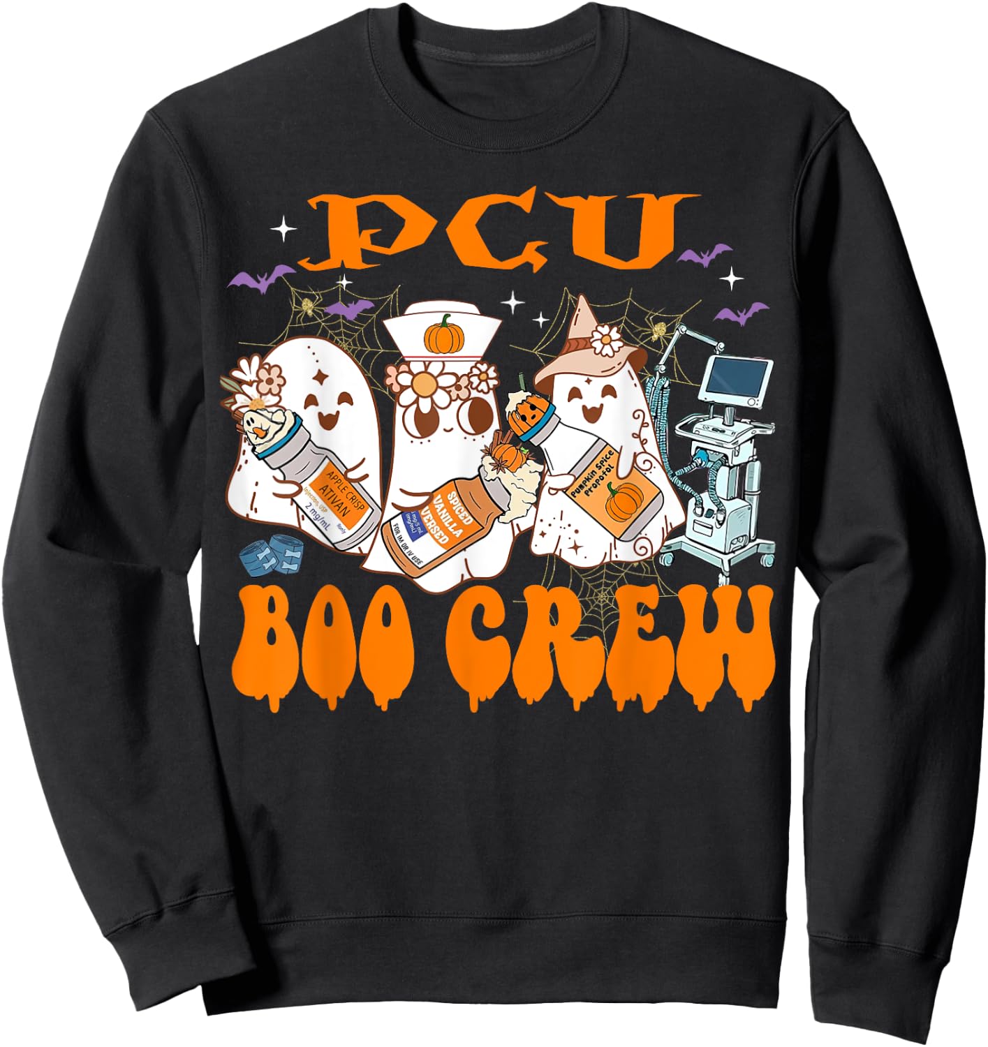 PCU Nurse Halloween Anesthetist Boo Crew Squad Sweatshirt - Sweatshirt | Black
