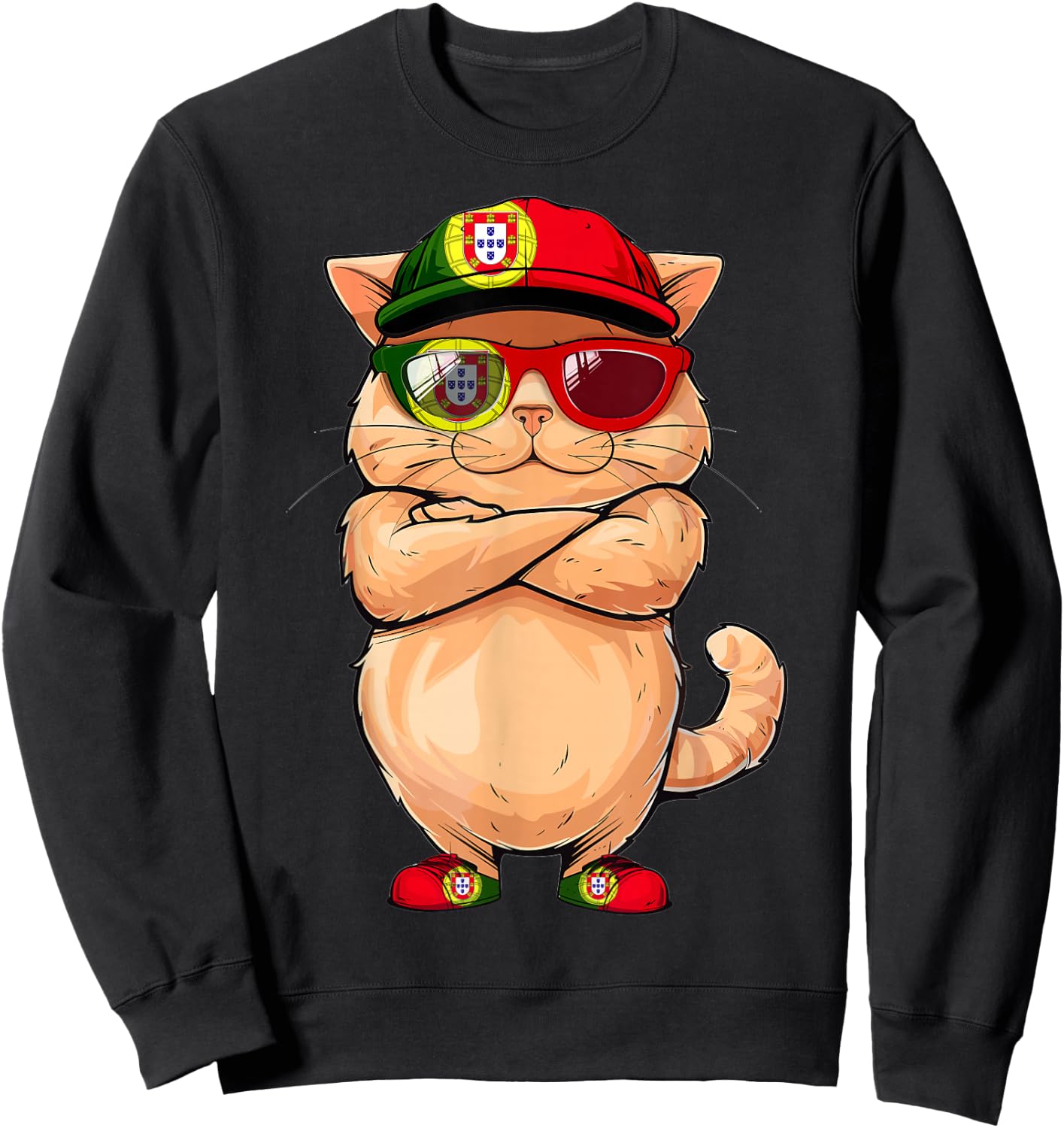 Portuguese Flag Cat Mom Souvenirs Products Kitten Portugal Men Women Kids Sweatshirt - Sweatshirt | Black