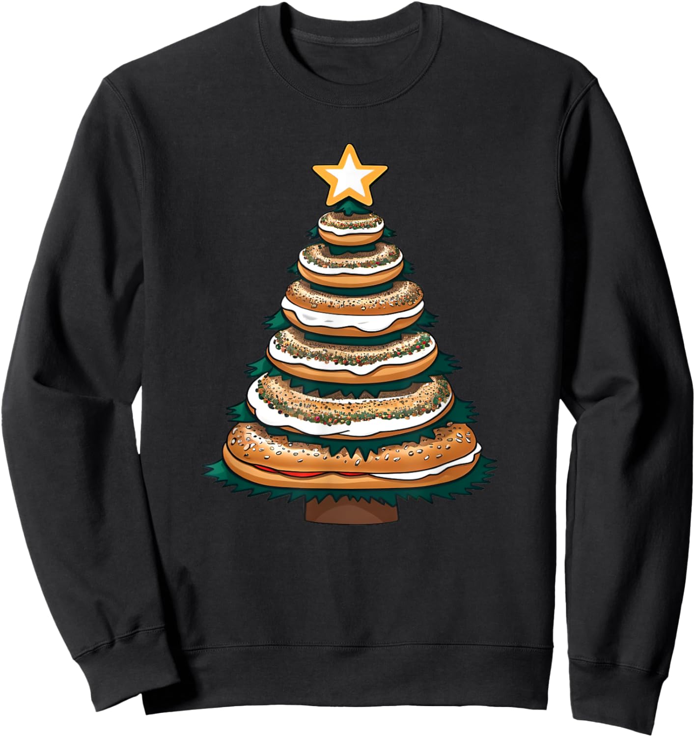 X-mas Breakfast Pastry and Baked Treat -Adults and Kids Blue Small Modern Christmas Everything Bagel with Cream Cheese Christmas Tree Sweatshirt - Sweatshirt | Black
