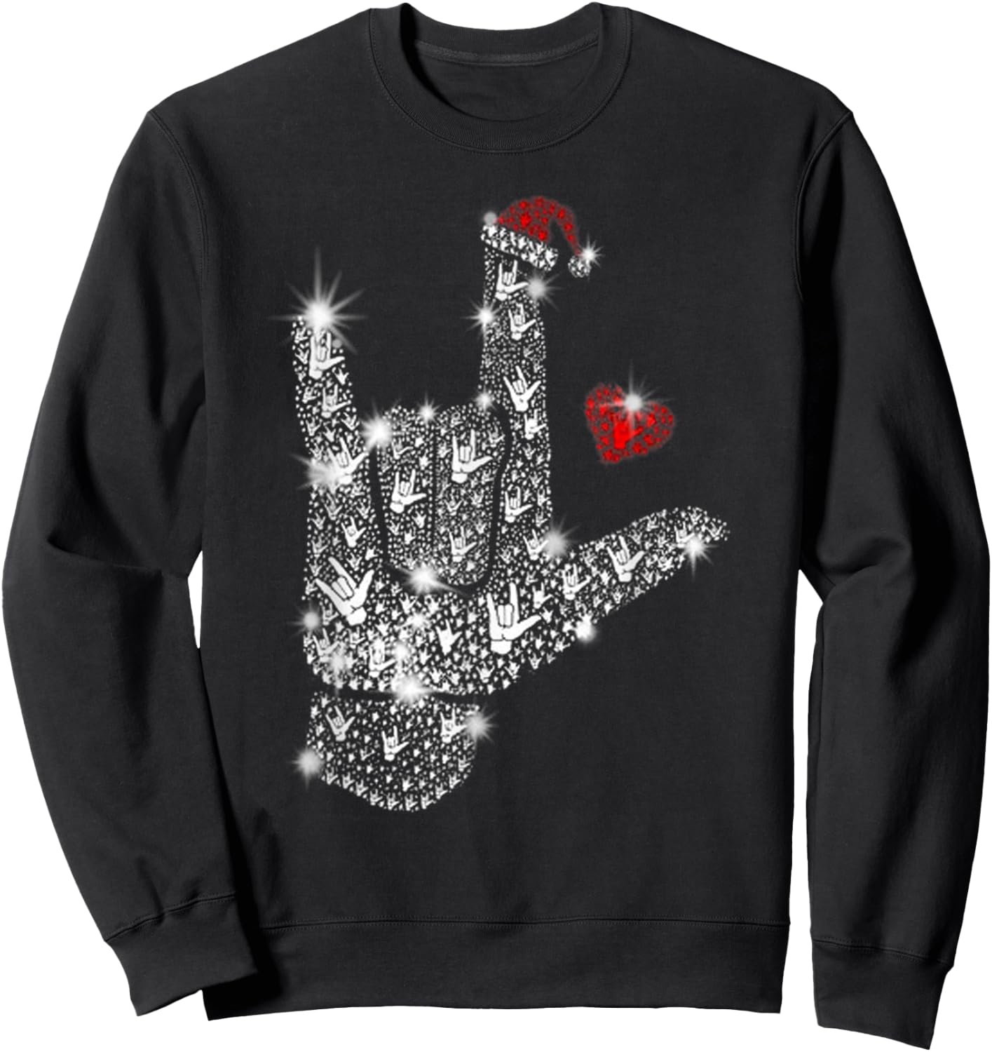 Love ASL Merry Christmas American Sign Language Xmas Santa Sweatshirt - Sweatshirt | Black