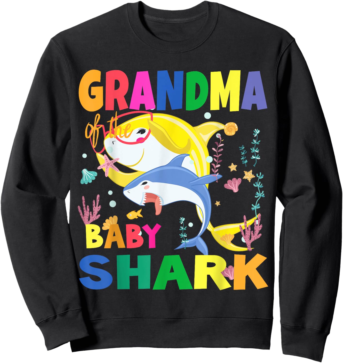 Birthday Shark Grandma of Birthday Shark birthday matching Sweatshirt - Sweatshirt | Black