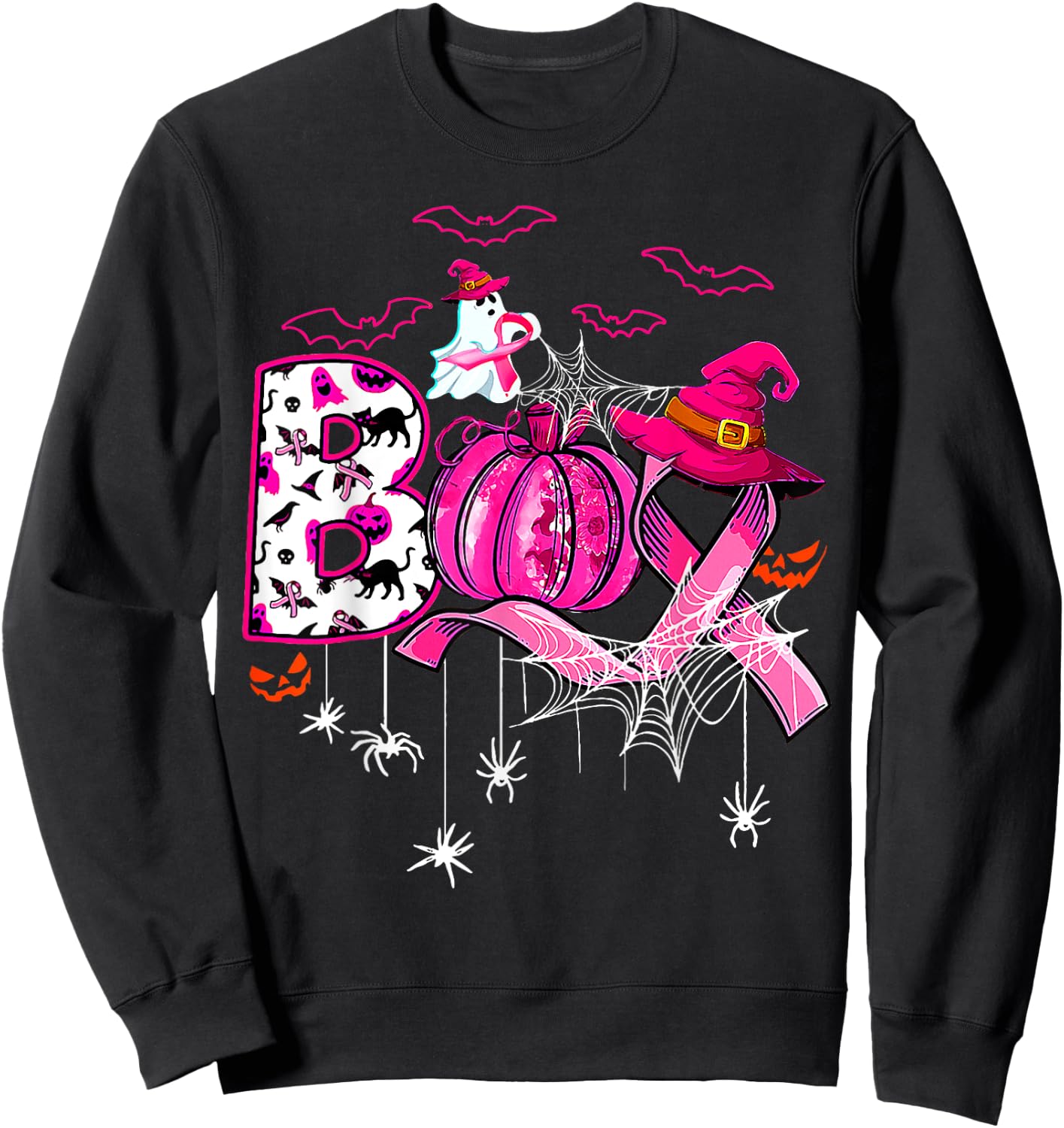 Boo Breast Cancer Is Boo Sheet Pink Ribbon Ghost Halloween Sweatshirt - Sweatshirt | Black