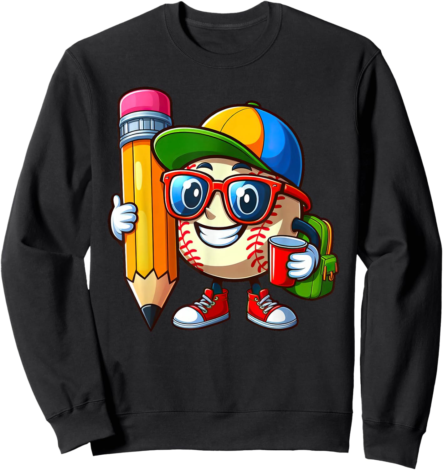 Funny Baseball Lovers Pencil Back to School Kids Boys Girls Sweatshirt - Sweatshirt | Black