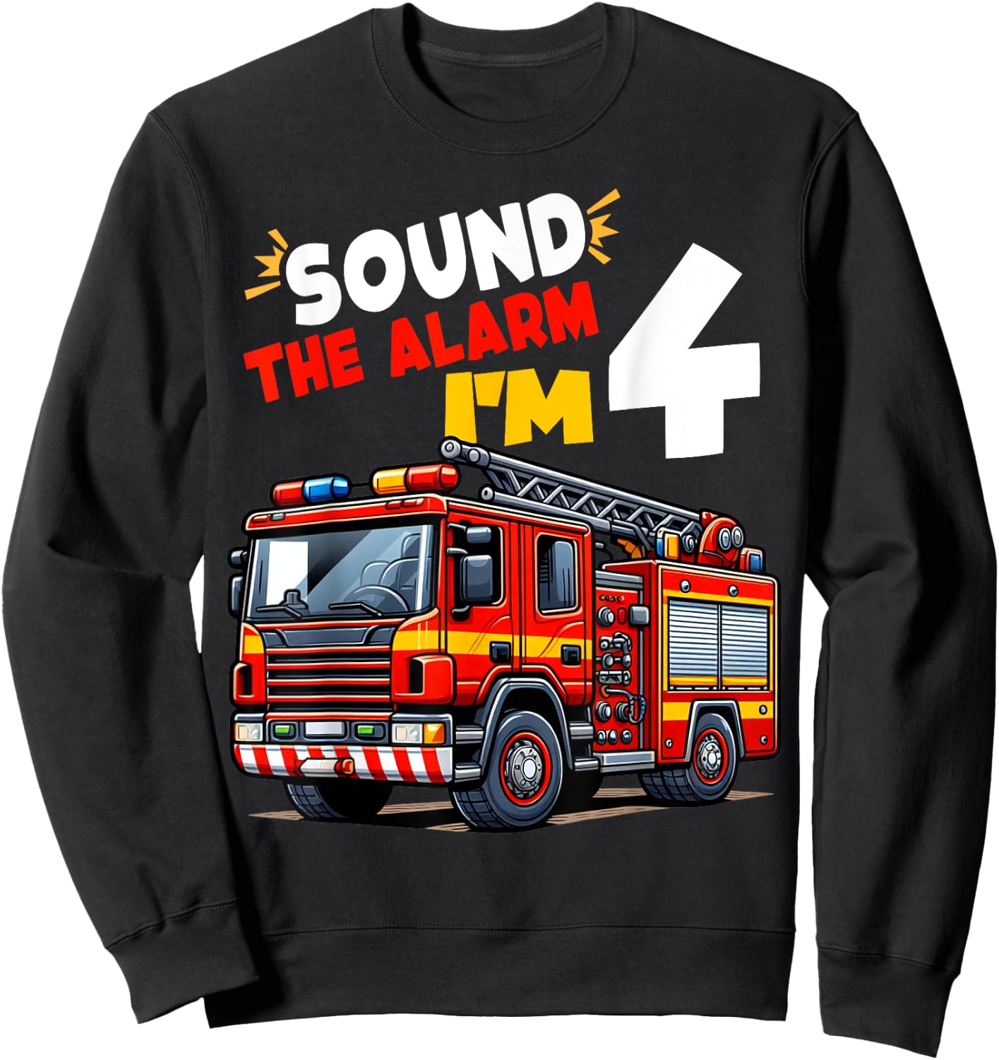 Kids Fire Truck Firefighter Boy 4th Birthday 4 Years Old Sweatshirt - Sweatshirt | Black