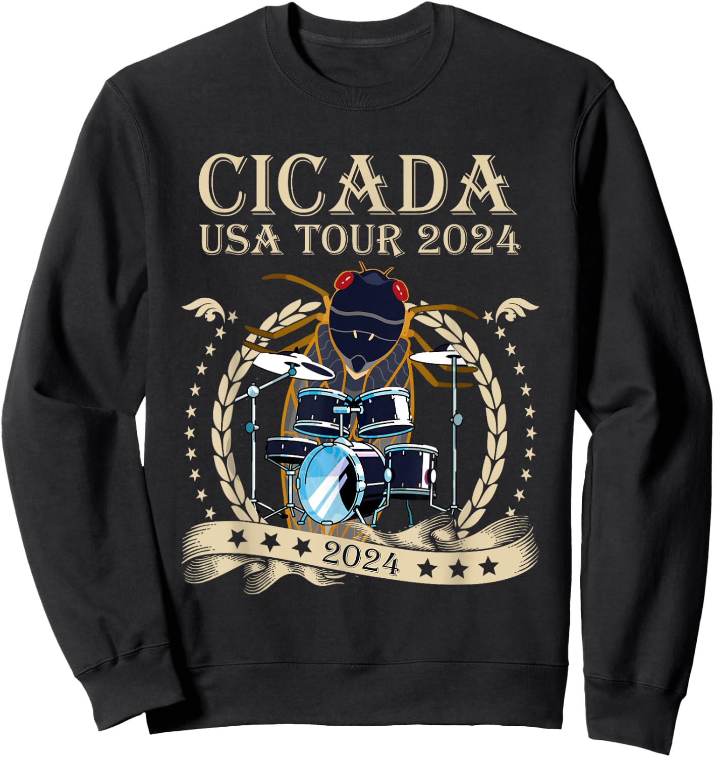 Cicada USA Tour 2024 Funny Band Drummer Entomology Insect Sweatshirt - Sweatshirt | Black