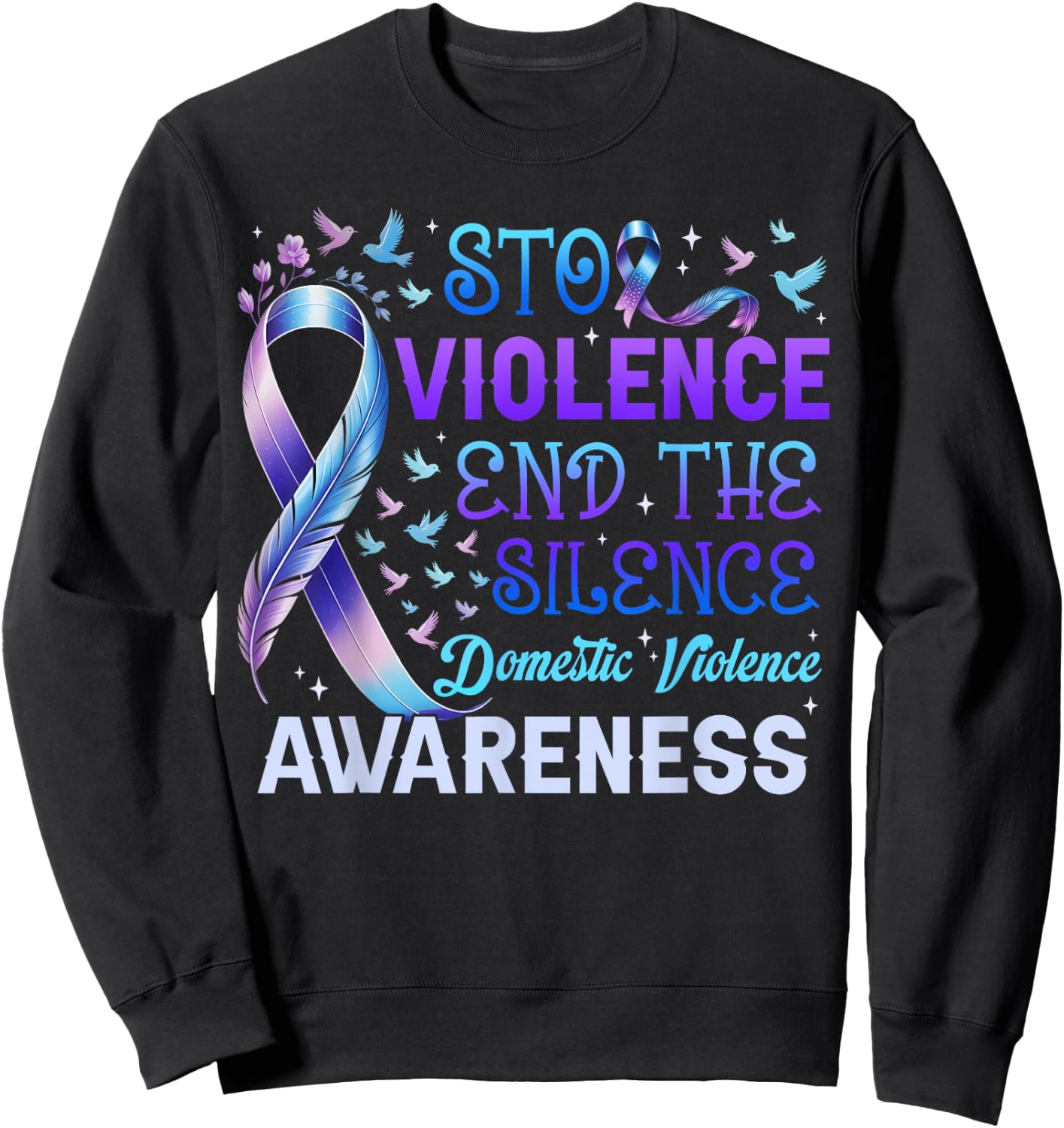Family Domestic Violence Awareness Purple Ribbon Sweatshirt - Sweatshirt | Black
