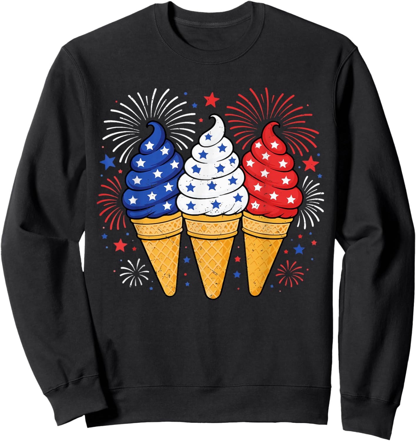 Ice Cream Patriotic American USA Flag Fourth of July Kids Sweatshirt - Sweatshirt | Black