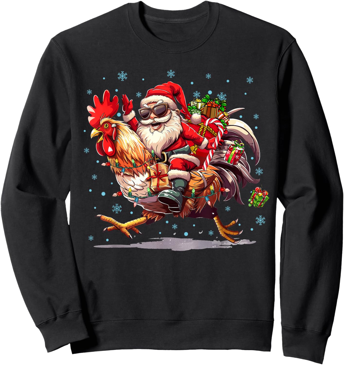 Chicken Lover Xmas Funny Santa Riding Chicken Christmas Sweatshirt - Sweatshirt | Black