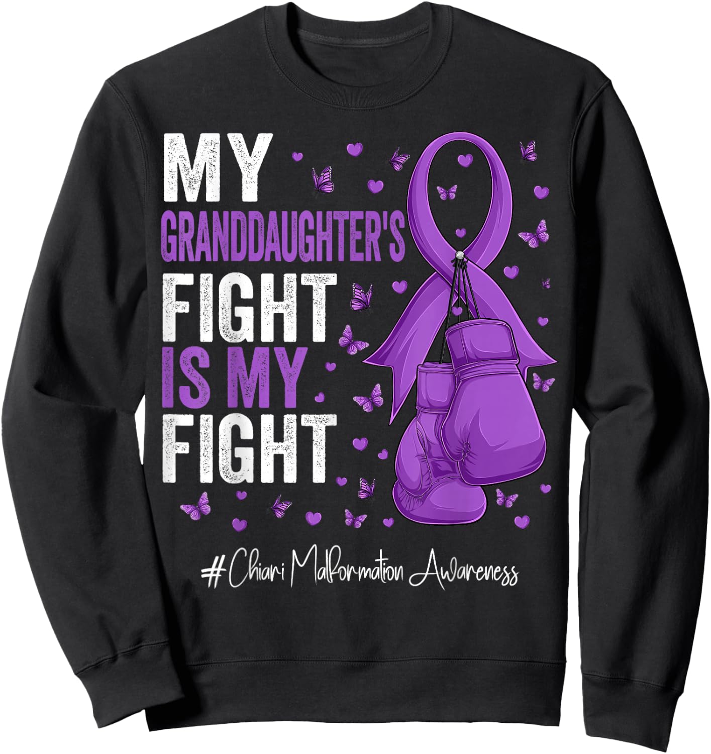 Purple Ribbon Granddaughter Chiari Malformation Awareness Sweatshirt - Sweatshirt | Black