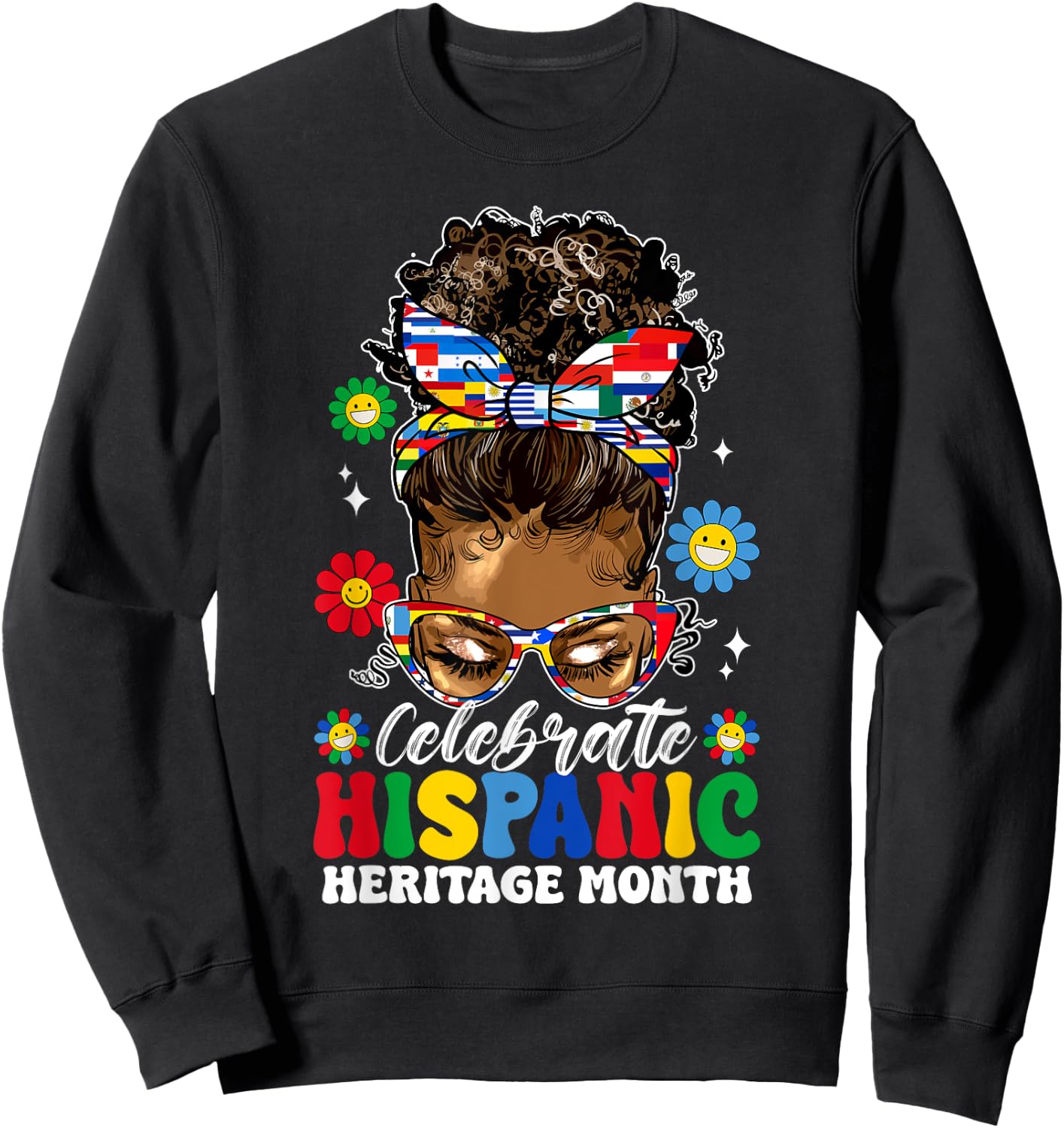 Messy Bun Latina Women Celebrate Hispanic Heritage Month Sweatshirt - Sweatshirt | Black