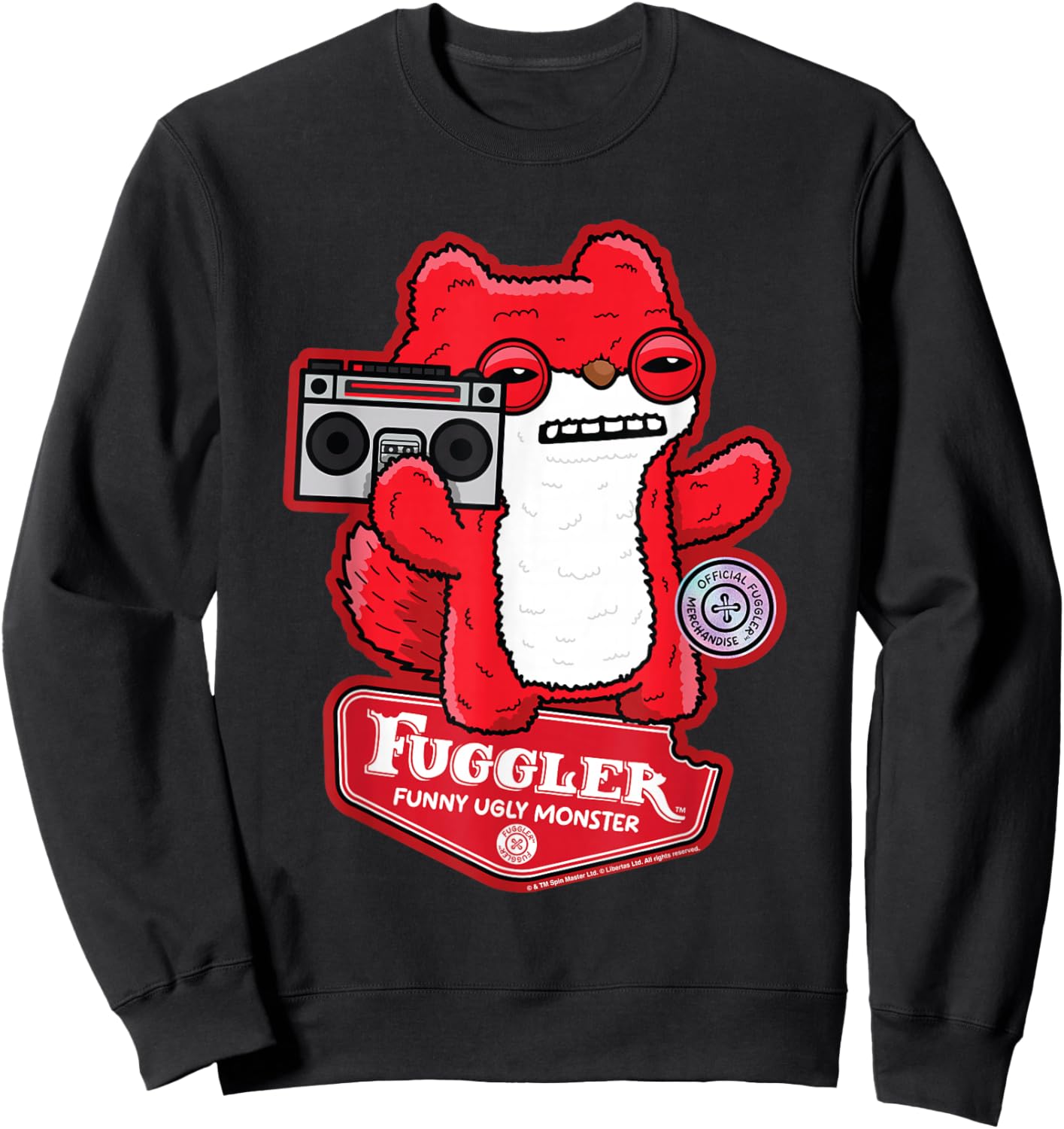 Fuggler -Adults and Kids , Black, Small, Short Sleeve, Cartoon Squirrel Design Sweatshirt - Sweatshirt | Black