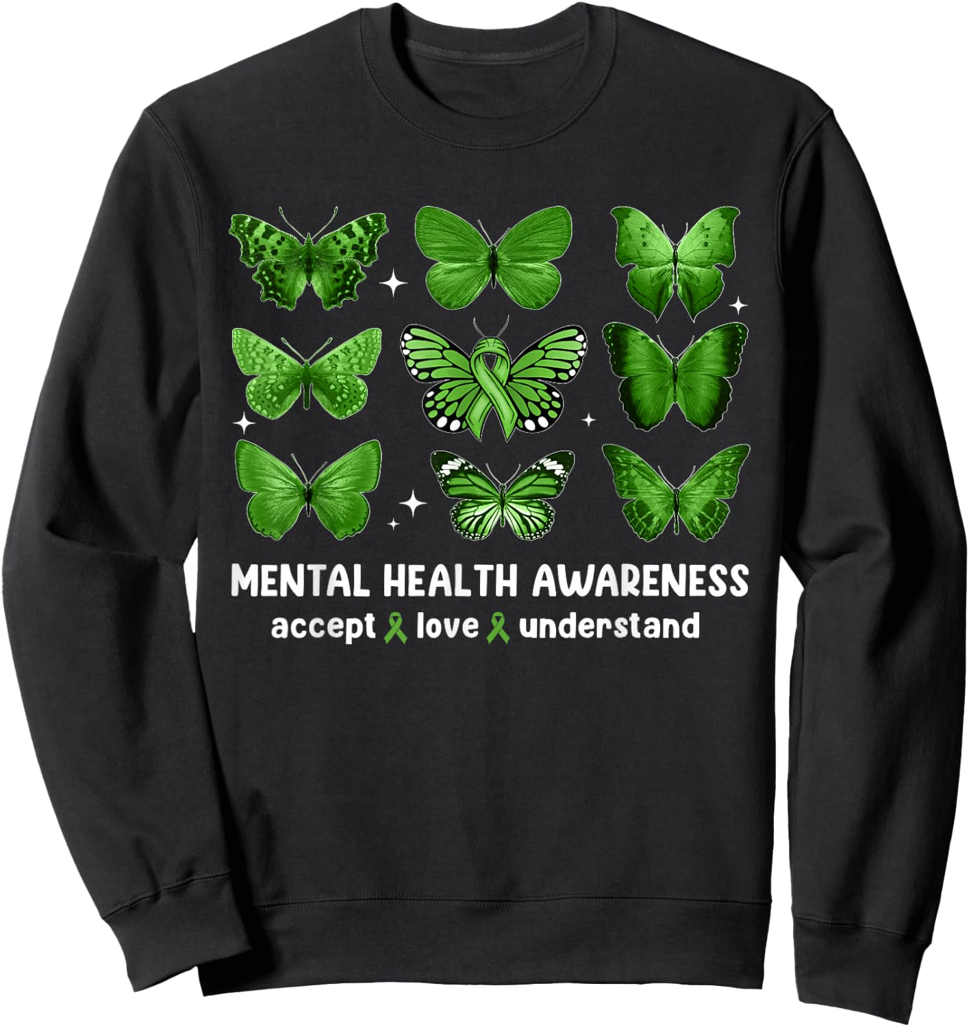 Butterfly Mental Health Awareness Accept Love Understand Kid Sweatshirt - Sweatshirt | Black