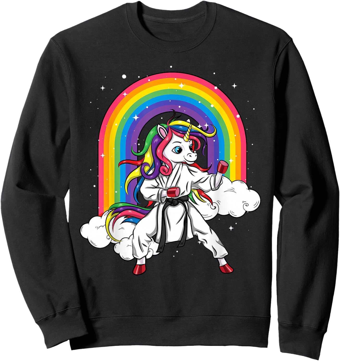Rainbow Unicorn Karate Taekwondo MMA Judo Kids Girl Sweatshirt - Sweatshirt | Black