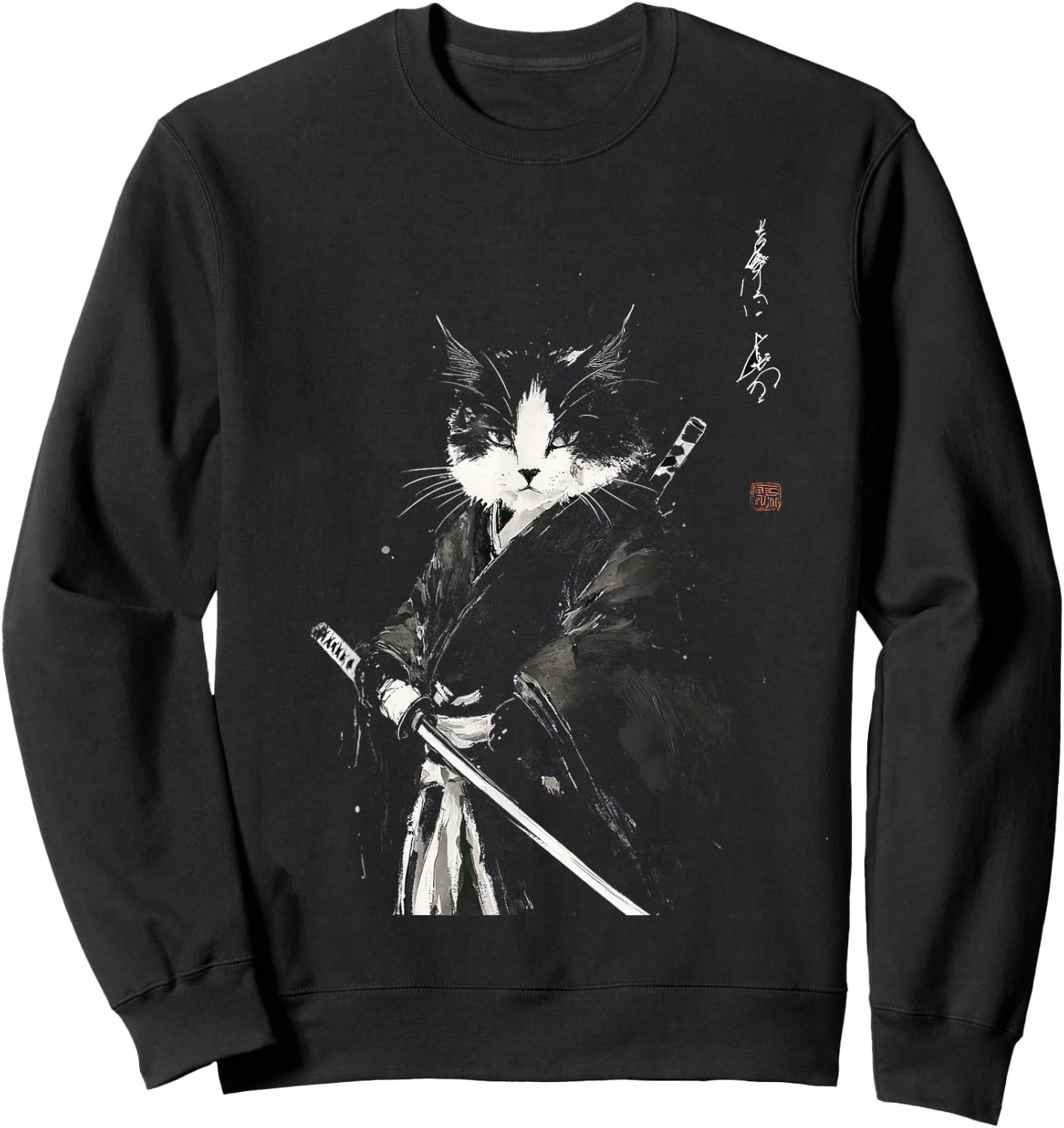 Vintage Samurai Cat Graphic Art Japanese Ukiyo-e Sweatshirt - Sweatshirt | Black