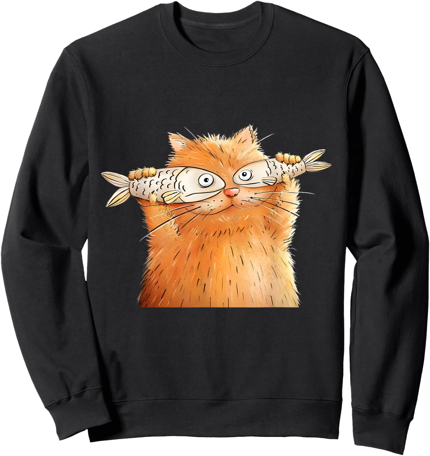 Retro Cute Cat Fish Art Eyes Fish Kitten Catfish Meow Funny Women Girls Kids Sweatshirt - Sweatshirt | Black