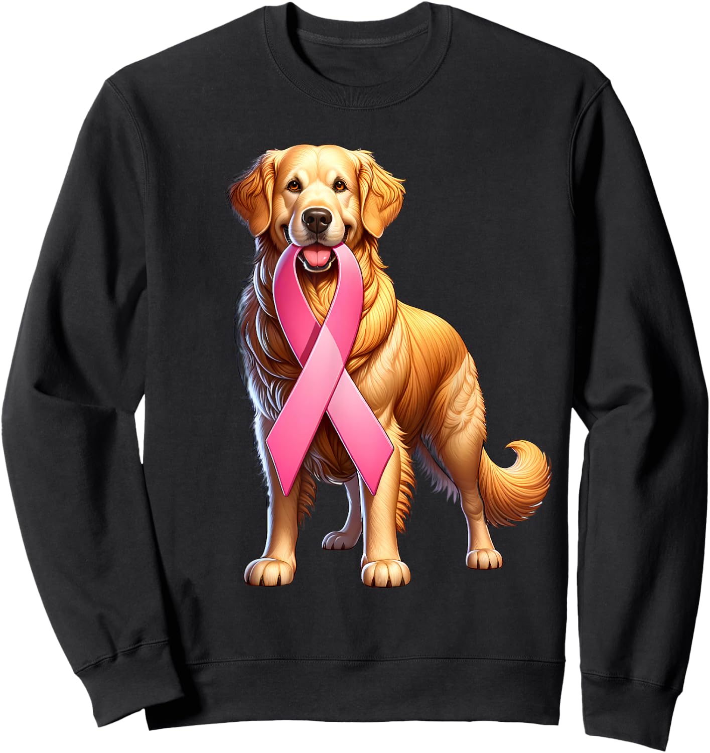 Breast Cancer Awareness Golden Retriever Pink Ribbon Dog Sweatshirt - Sweatshirt | Black