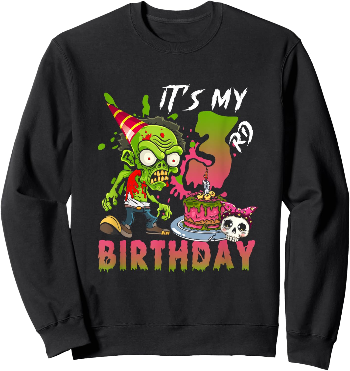 It's My 3rd Birthday Zombie Lover 3 Year Old Horror Bday Sweatshirt - Sweatshirt | Black