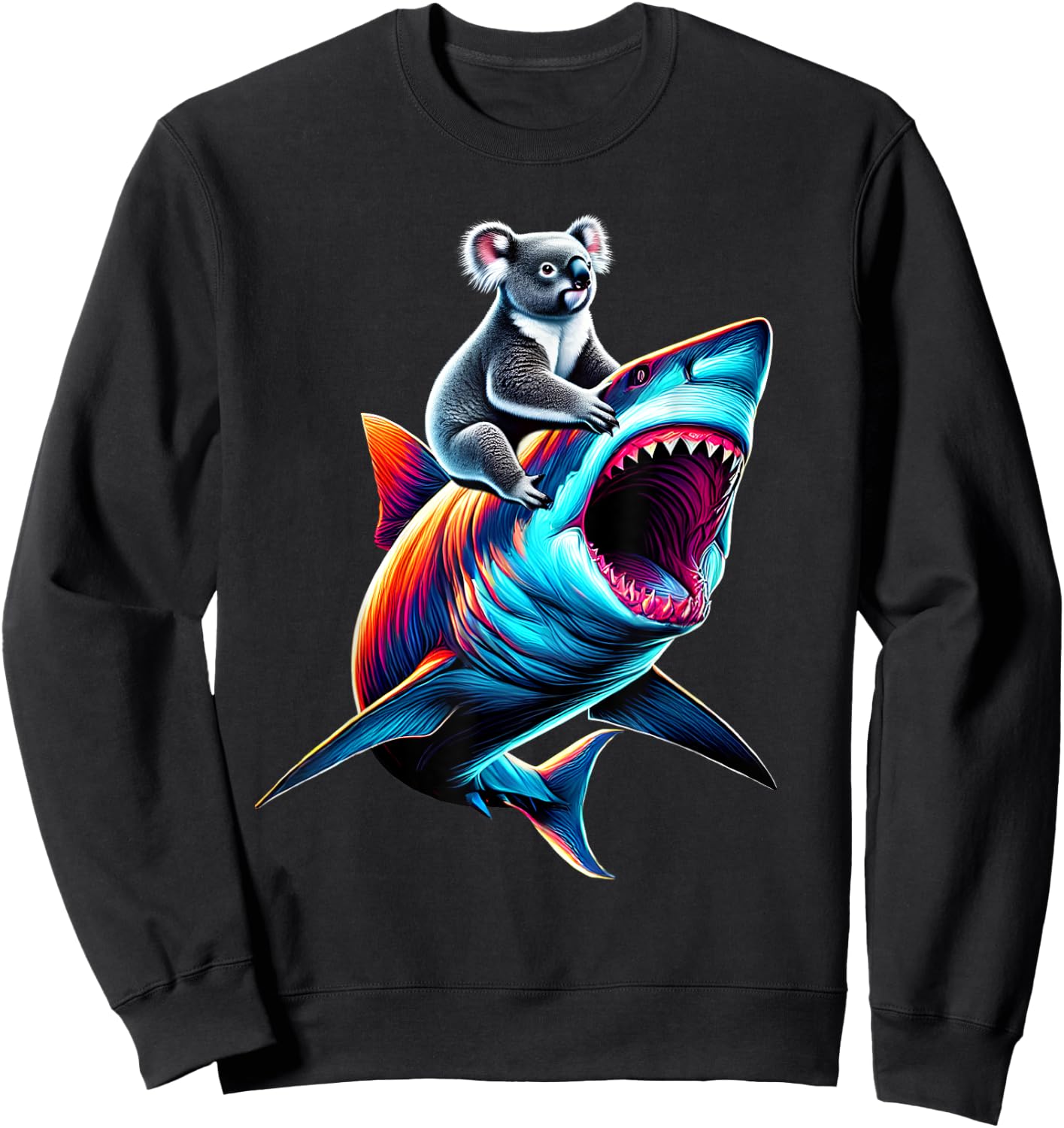 Funny Koala Riding Shark Koala Lover Sweatshirt - Sweatshirt | Black