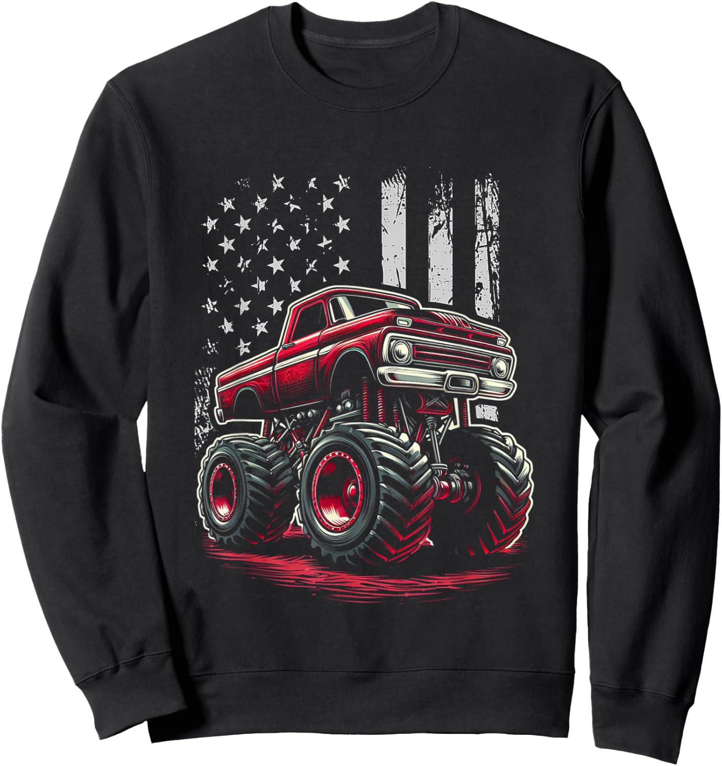 Patriotic USA Monster Truck Adult Sweatshirt - Sweatshirt | Black
