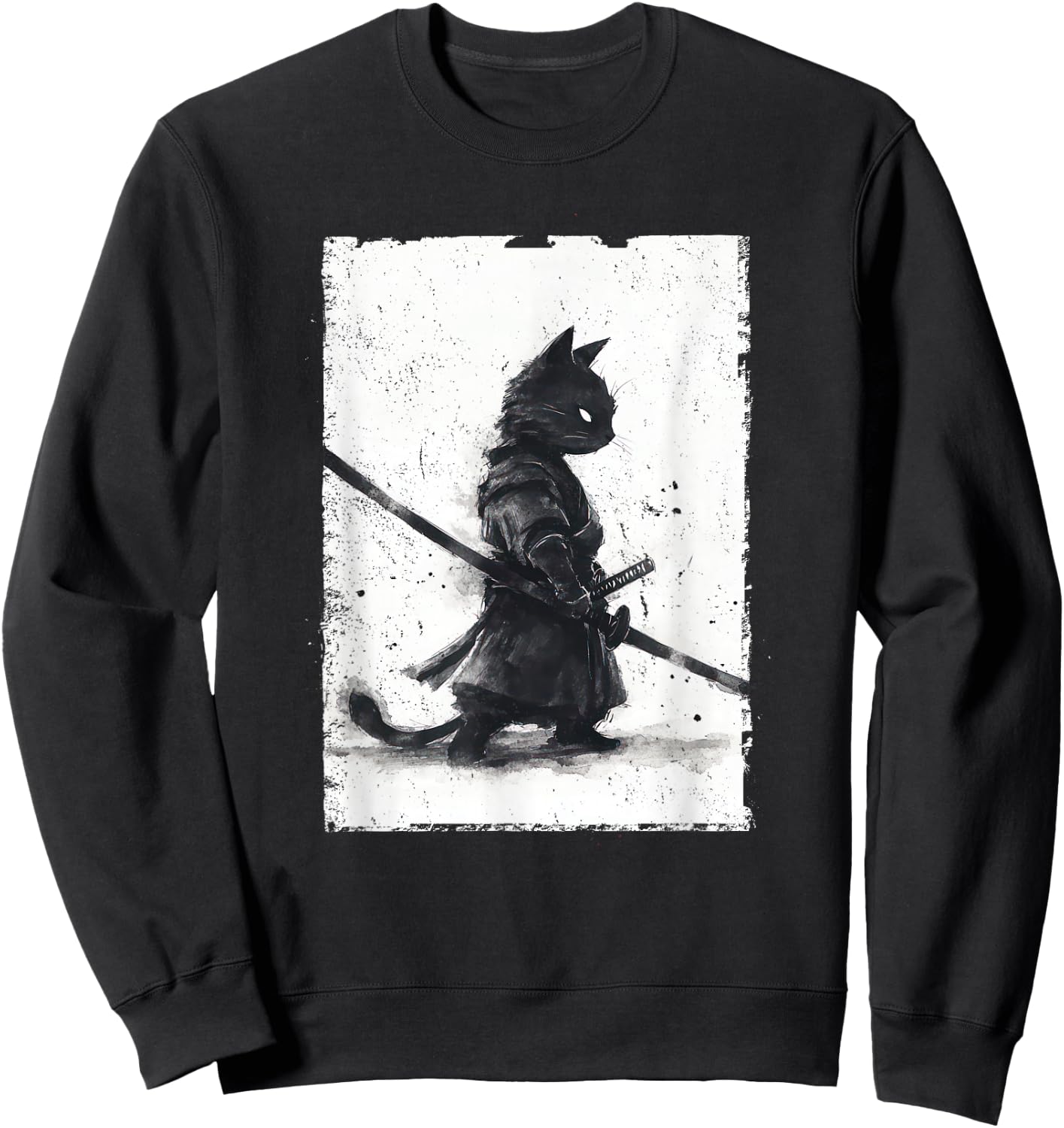 Vintage Samurai Cat Graphic Art Japanese Ukiyo-e Sweatshirt - Sweatshirt | Black