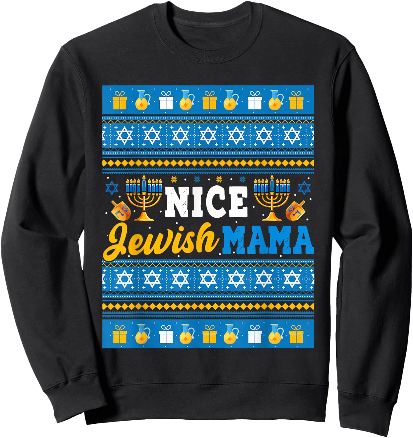 Nice Jewish Mama Hanukkah Menorah Dreidel Matching Family Sweatshirt - Sweatshirt | Black