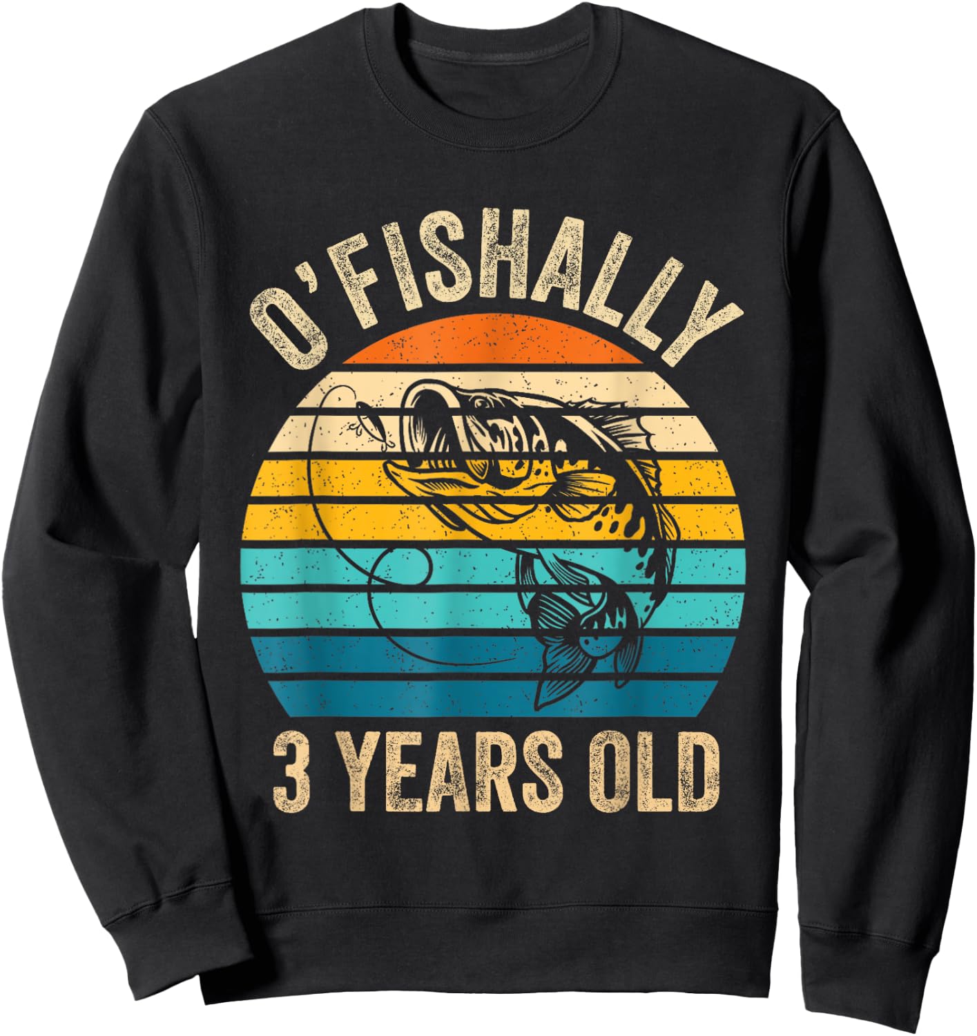 Ofishally 3 Year Old Shirt 3rd Birthday Vintage Fishing Sweatshirt - Sweatshirt | Black