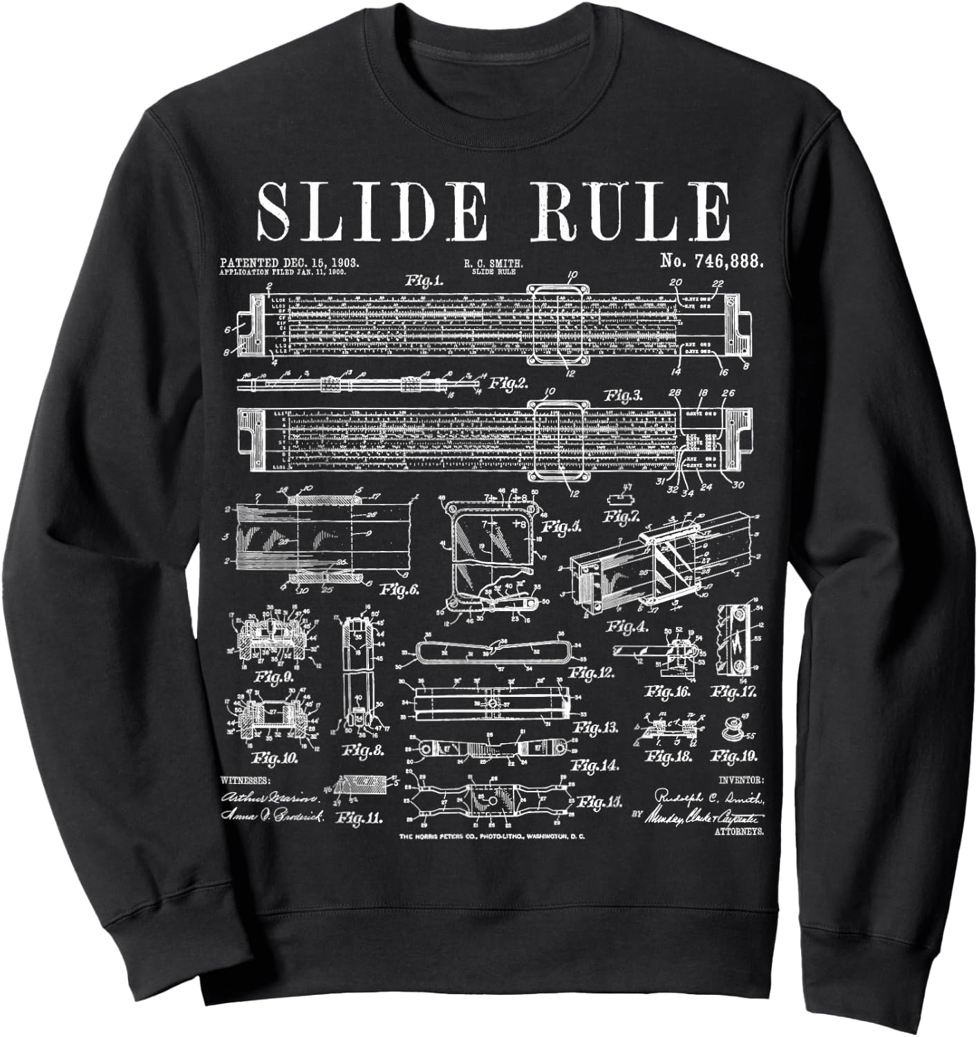 Slide Rule Engineer Engineering Student Funny Vintage Patent Sweatshirt - Sweatshirt | Black