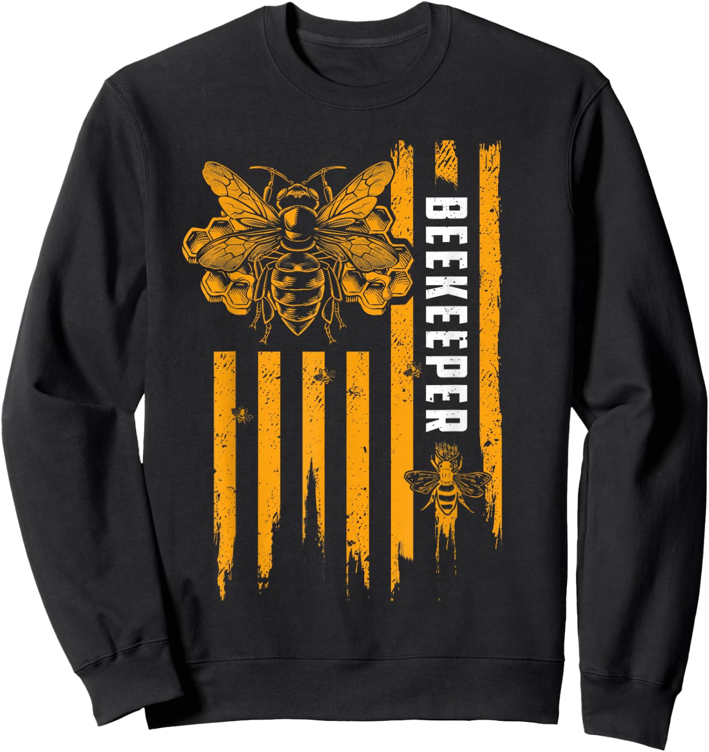 Beekeeping American Flag Honeycomb Honey Bees Beekeeper Sweatshirt - Sweatshirt | Black