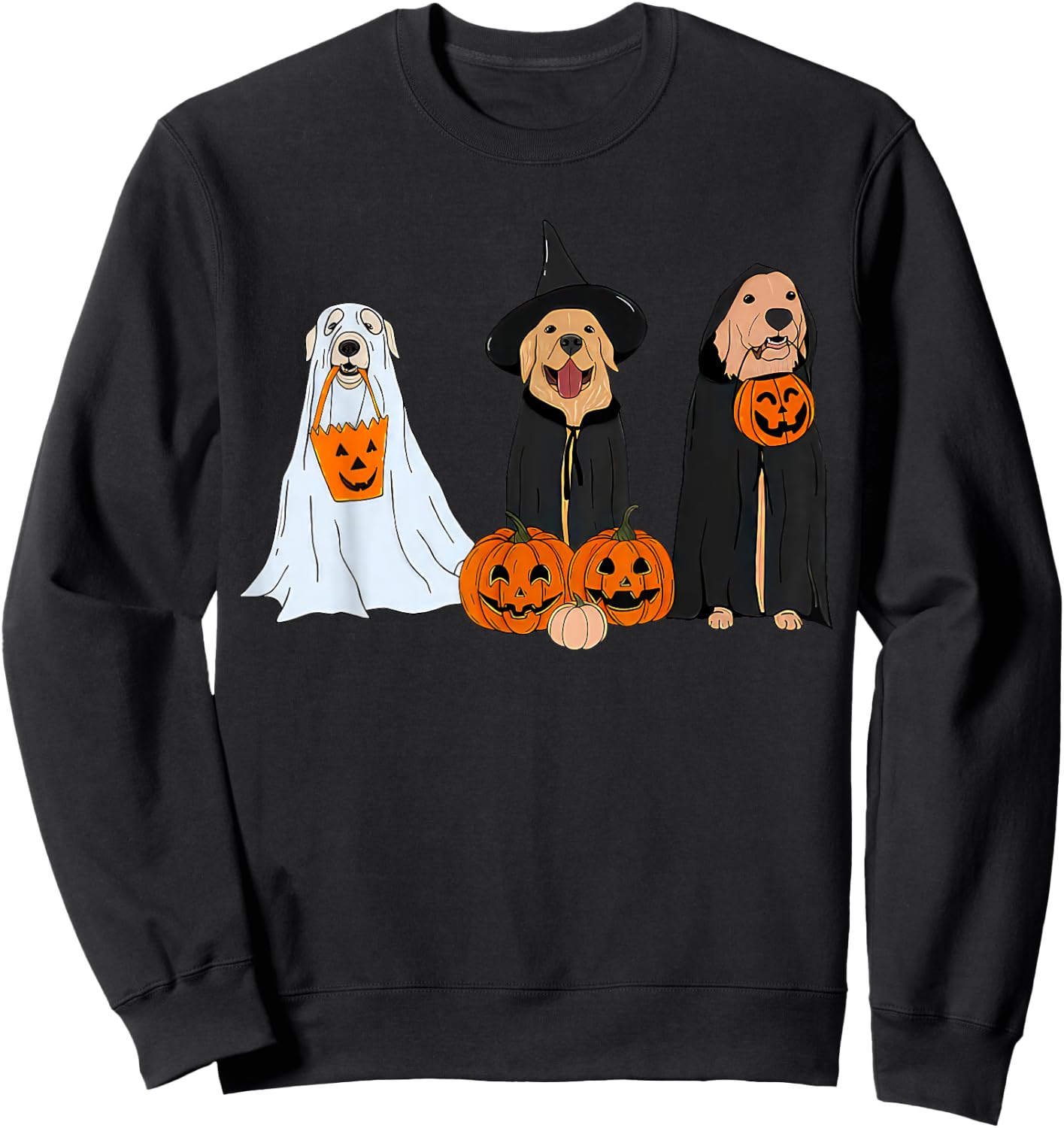 Golden Retriever Dogs Pumpkin Witchy Ghost Fall Halloween Sweatshirt - Sweatshirt | Black