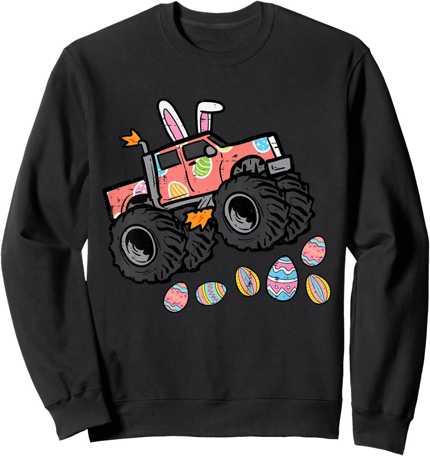 Kids Easter Monster Truck Bunny Ears Eggs Hunt Toddler Boys Kids Sweatshirt - Sweatshirt | Black