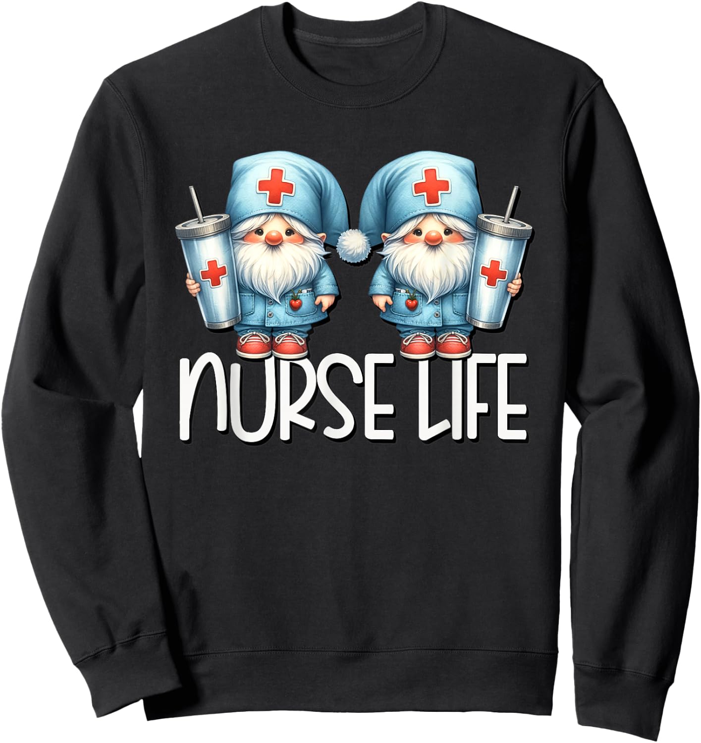 Coffee Nurse Life Needs Coffee Gnome Graphic For Nurses Sweatshirt - Sweatshirt | Black