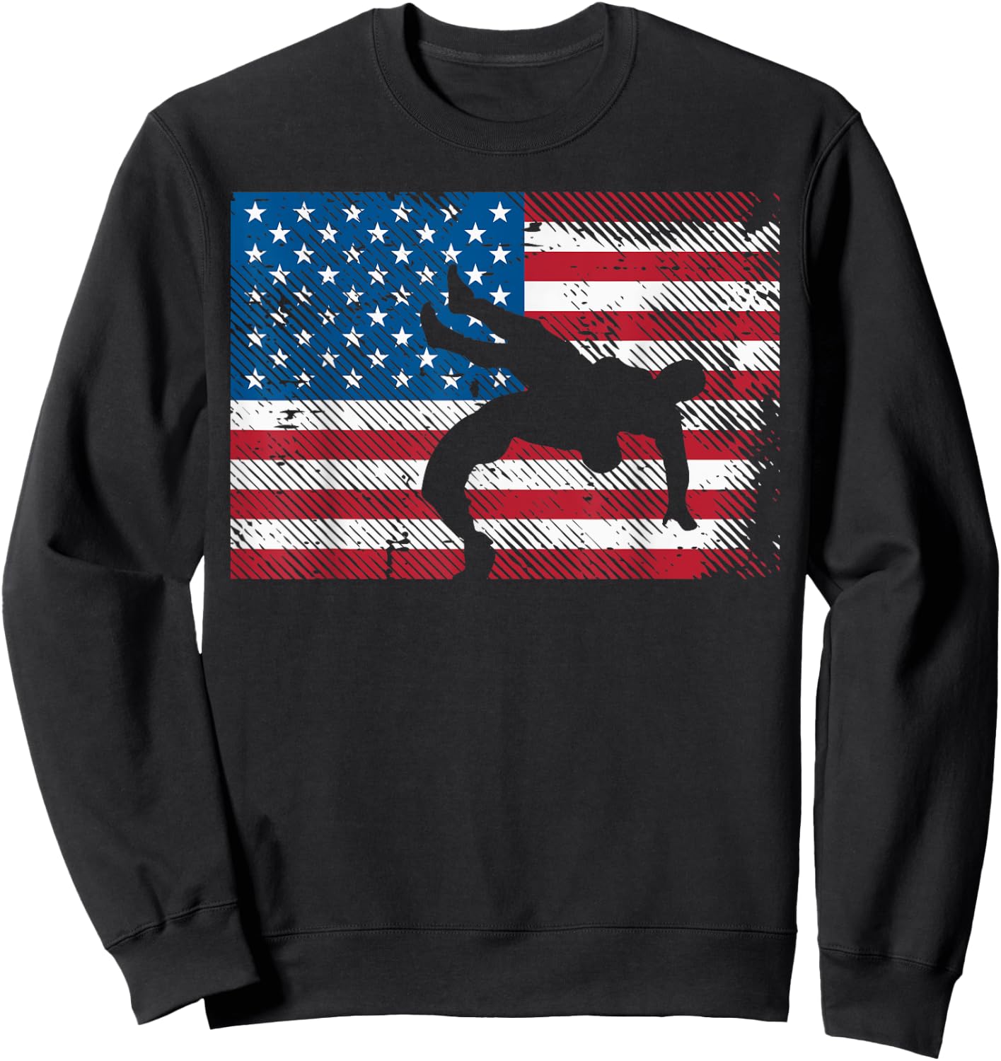 Wrestler Silhouette US Flag Vintage Wrestling Men Women Kids Sweatshirt - Sweatshirt | Black