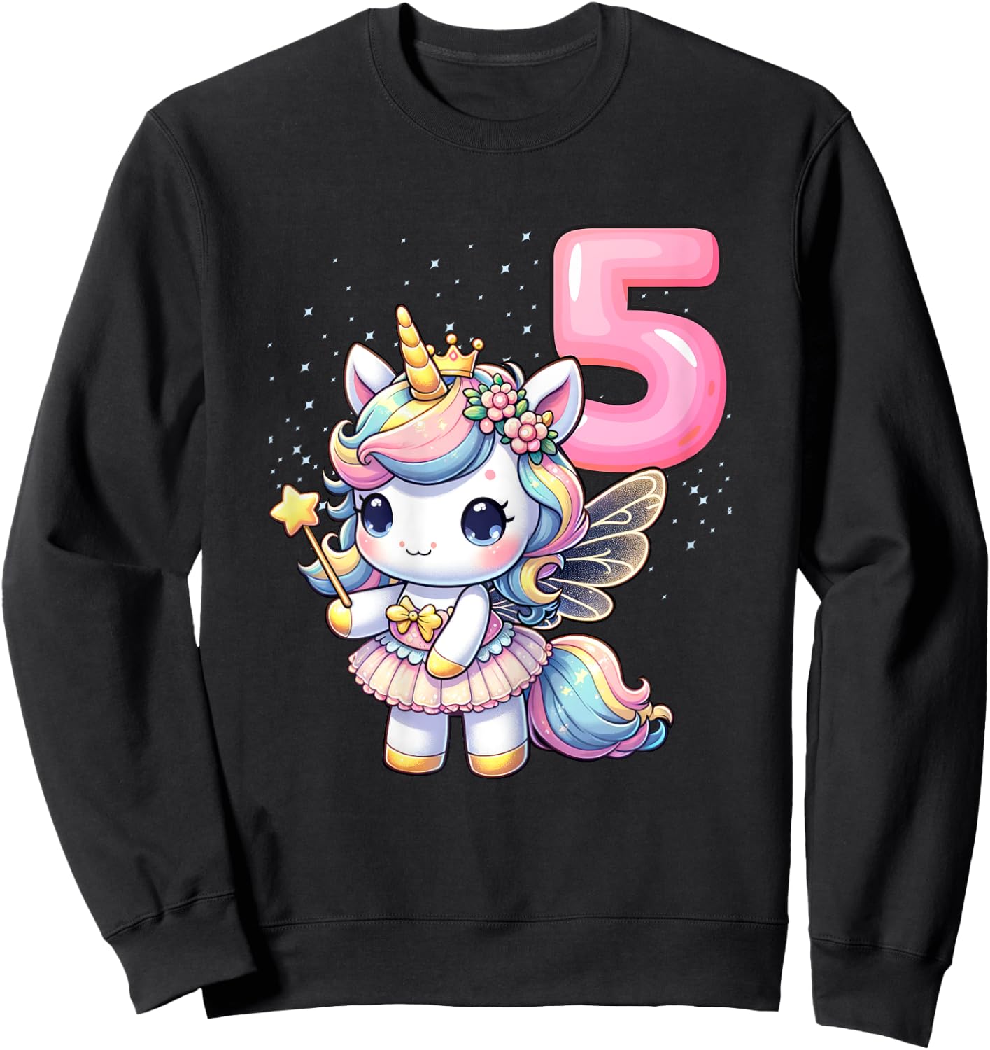 Unicorn Fairy 5th Birthday 5 Year Old Party Girls Outfit Sweatshirt - Sweatshirt | Black