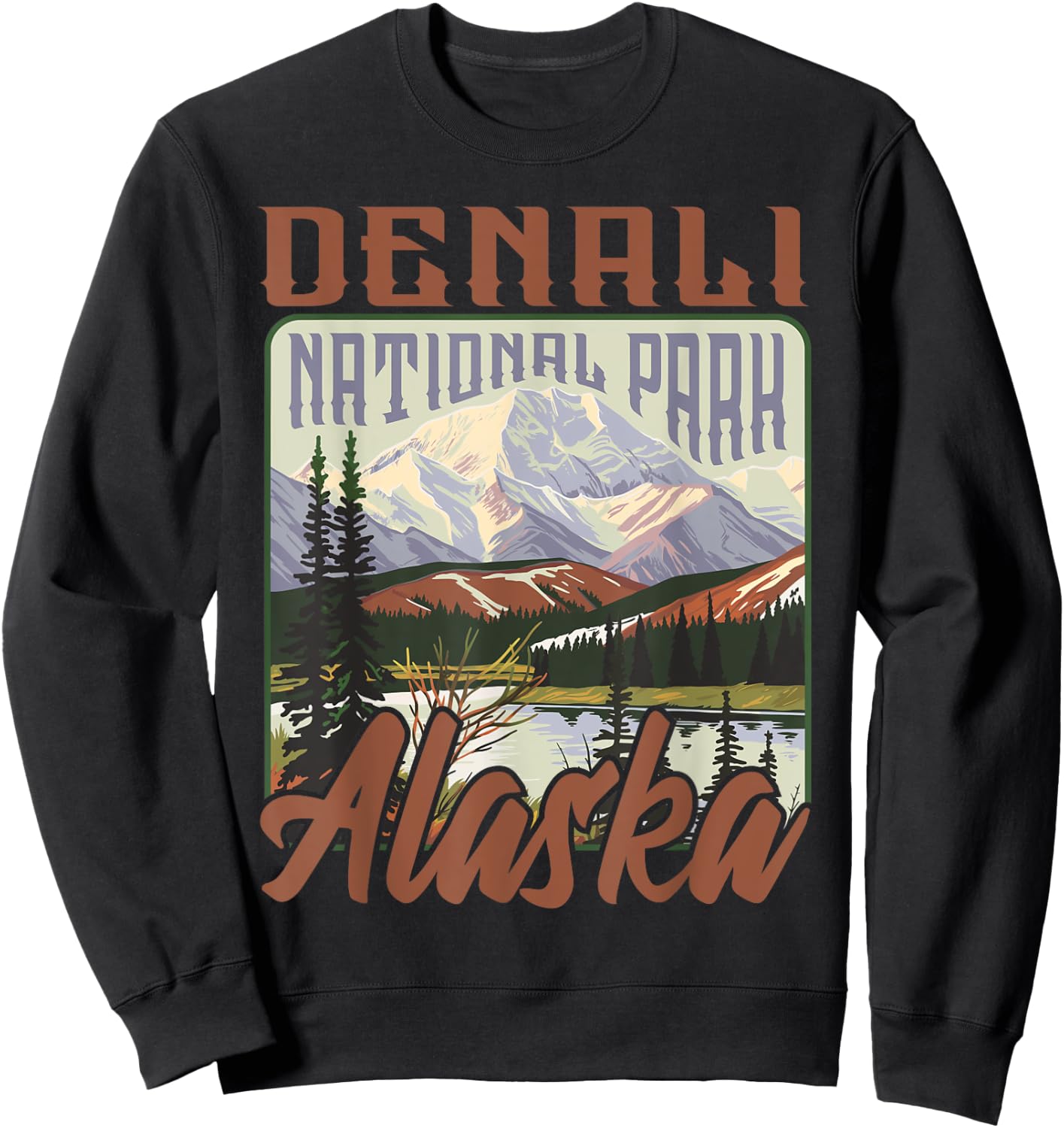 Denali USA National Park Vintage Alaska Outdoors Retro Sweatshirt - Sweatshirt | Black