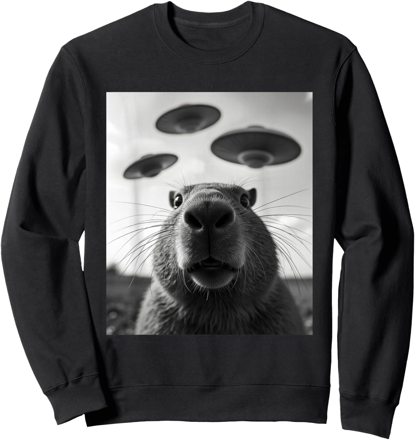 Funny Graphic Costume Weird Cute Capybara Selfie UFO Sweatshirt - Sweatshirt | Black