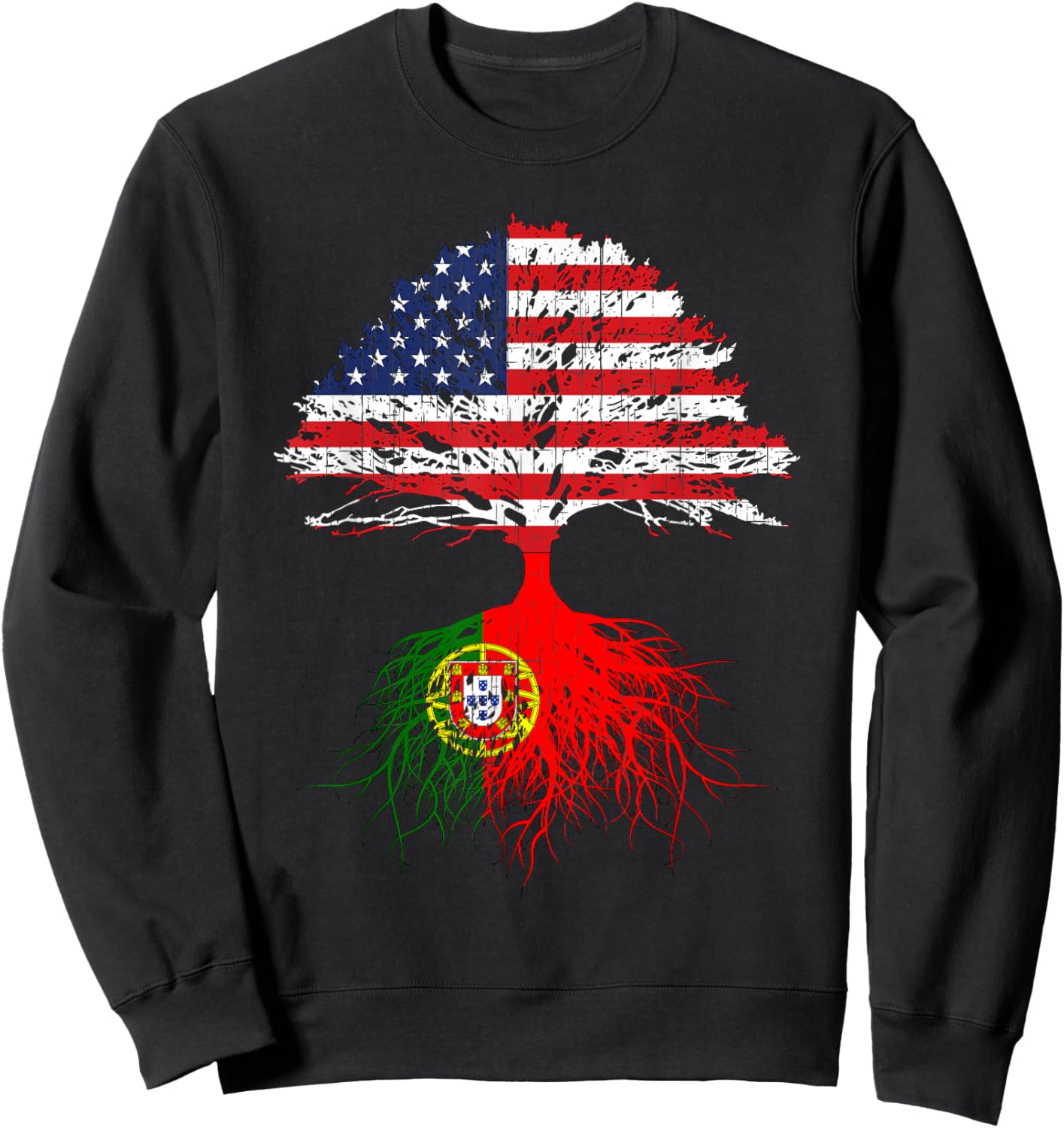 Portuguese Roots American Grown Portugal Flag Shirt Gift Sweatshirt - Sweatshirt | Black