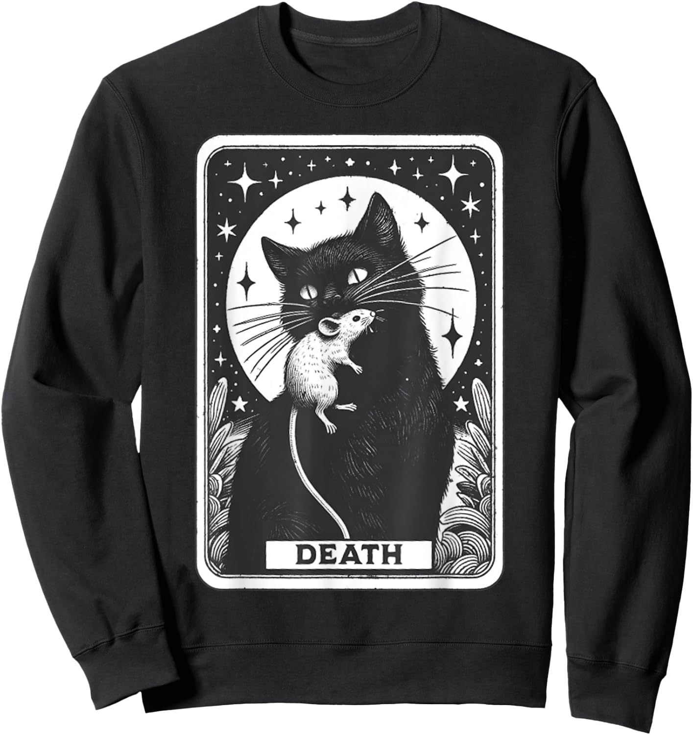Graphic Cats Lover Moon Death Tarot Card The Cat With Mouse Men Women Girls Kids Sweatshirt - Sweatshirt | Black