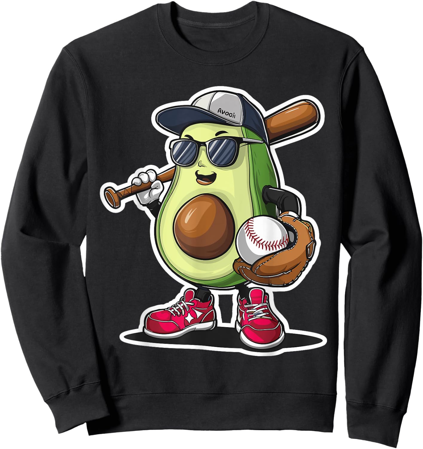 Sport Fruit Avocado Softball Cute Avocado Baseball Player Sweatshirt - Sweatshirt | Black