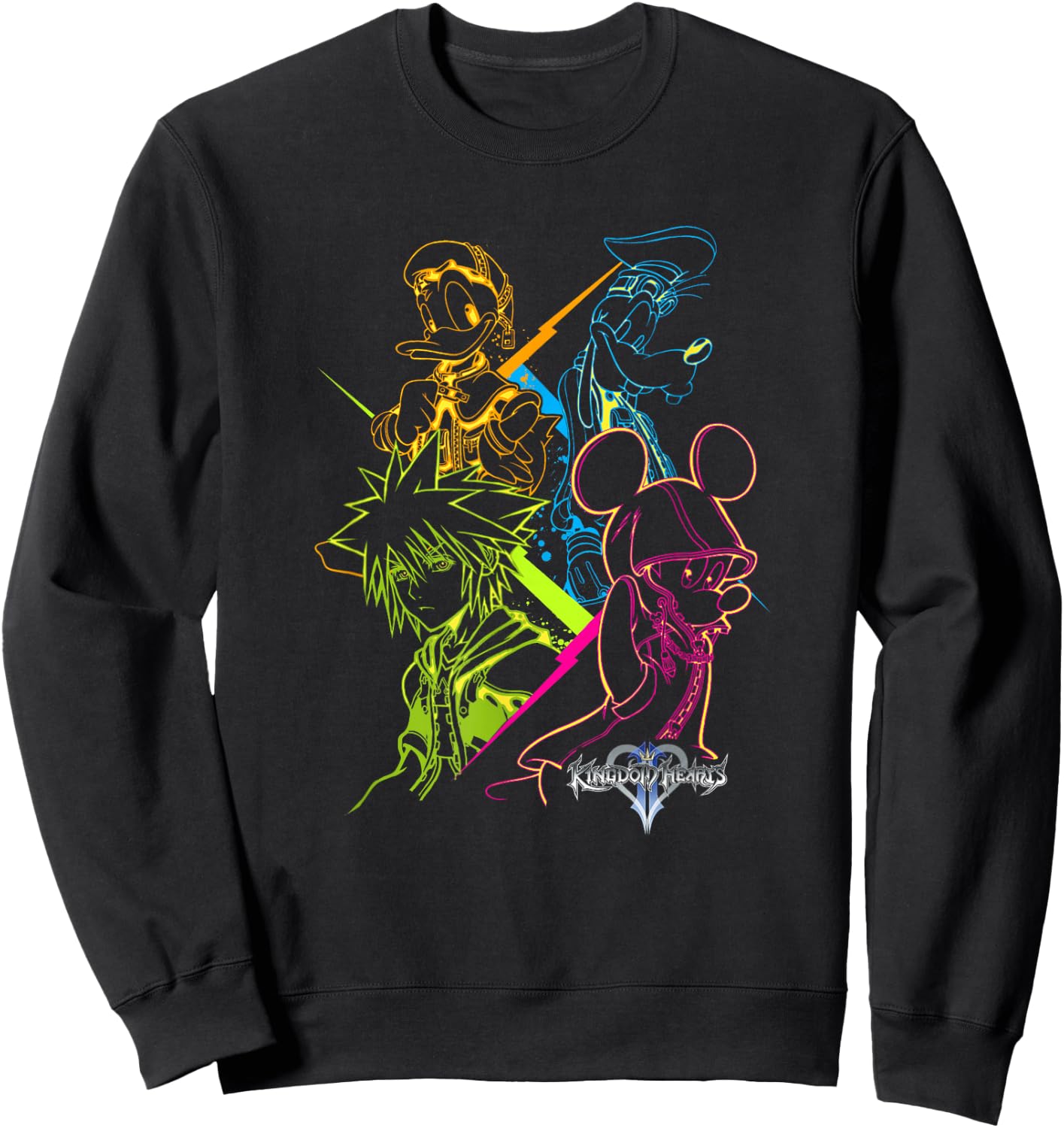 Disney Kingdom Hearts Main Characters Neon Line Art Portrait Sweatshirt - Sweatshirt | Black