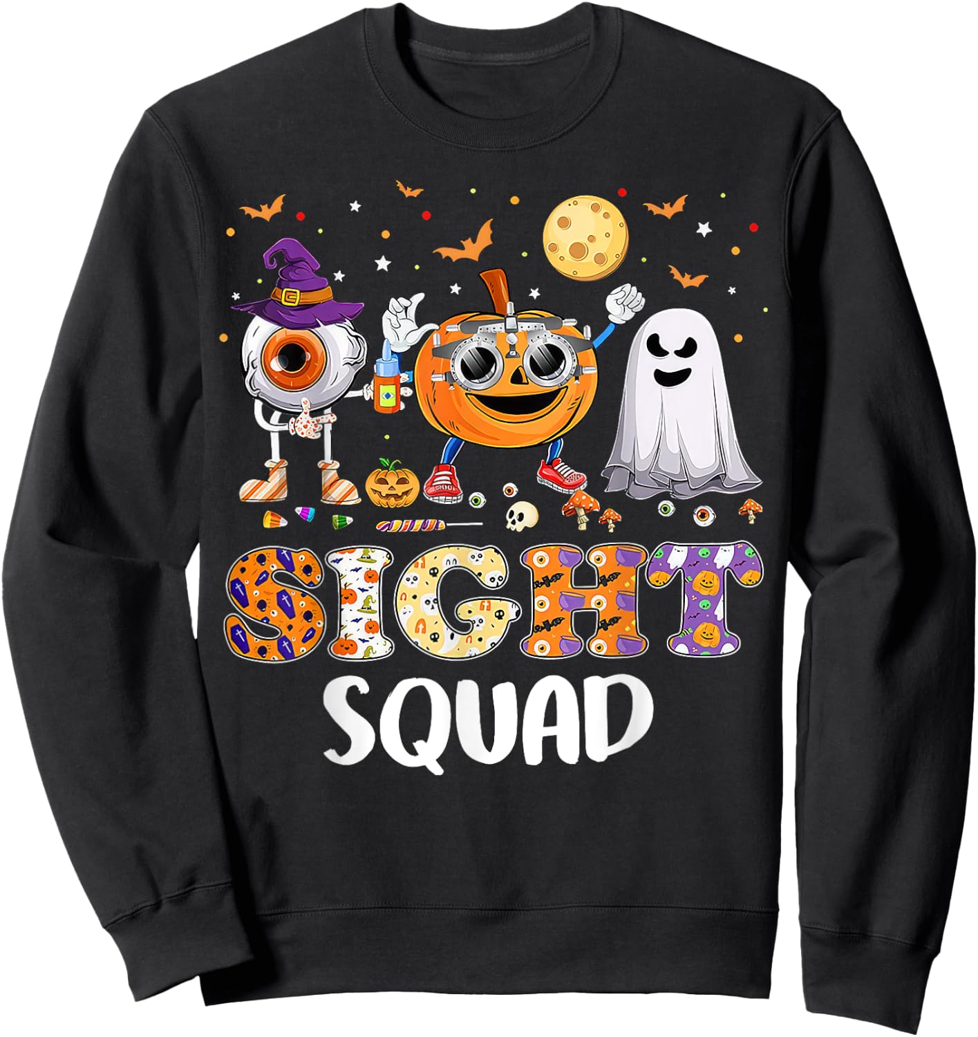 Optometrist Sight Squad Pumpkin Ghost Halloween Costume Sweatshirt - Sweatshirt | Black