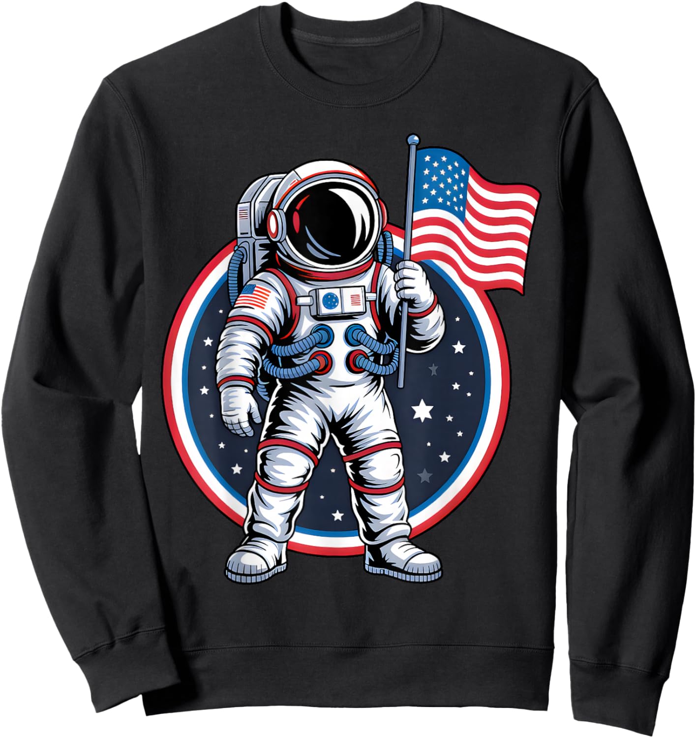 Cool 4th Of July Astronaut Holding American Flag Astronaut Sweatshirt - Sweatshirt | Black