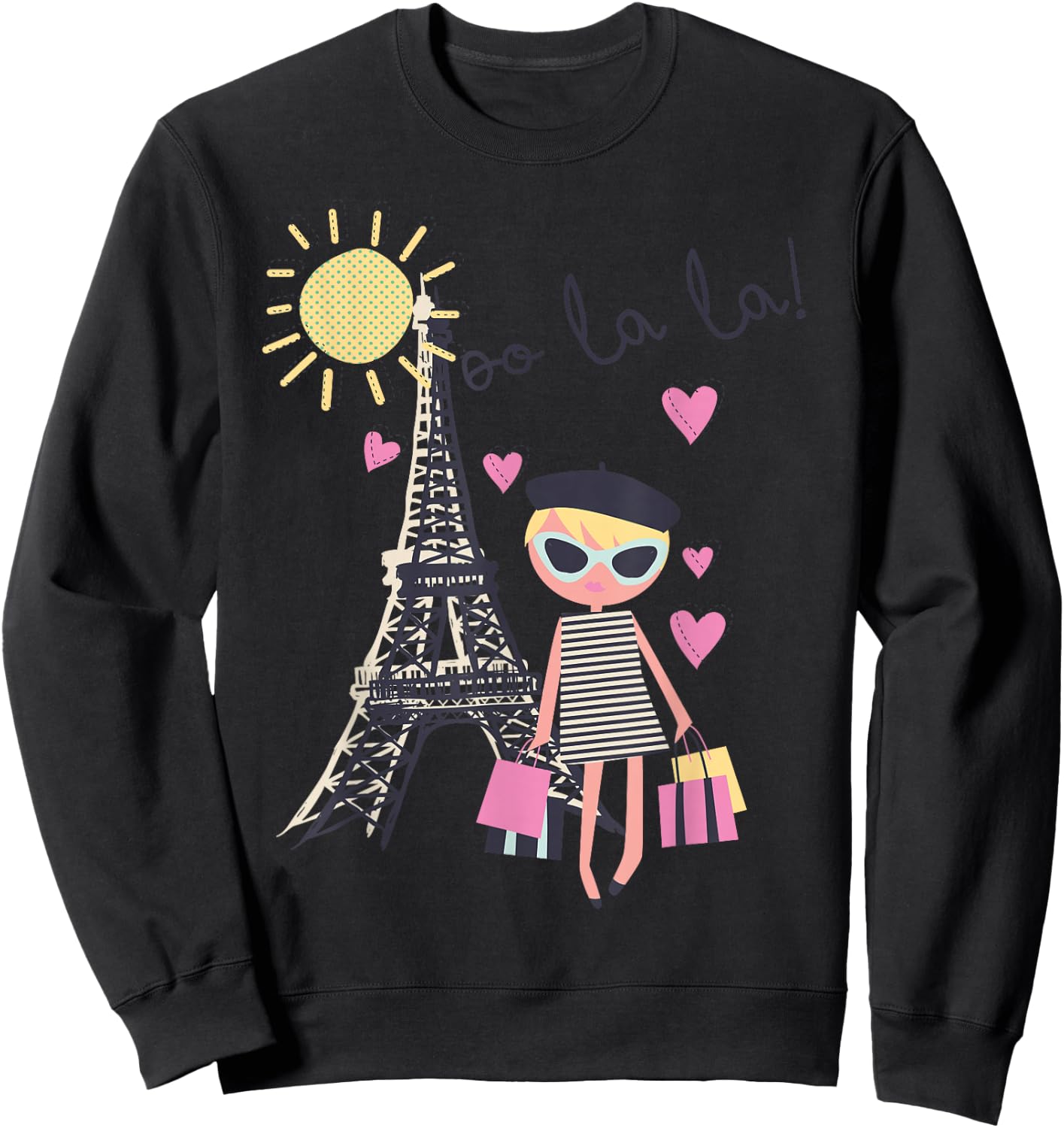 Paris France Eiffel Tower Retro Souvenir Gift Girl Women Men Sweatshirt - Sweatshirt | Black