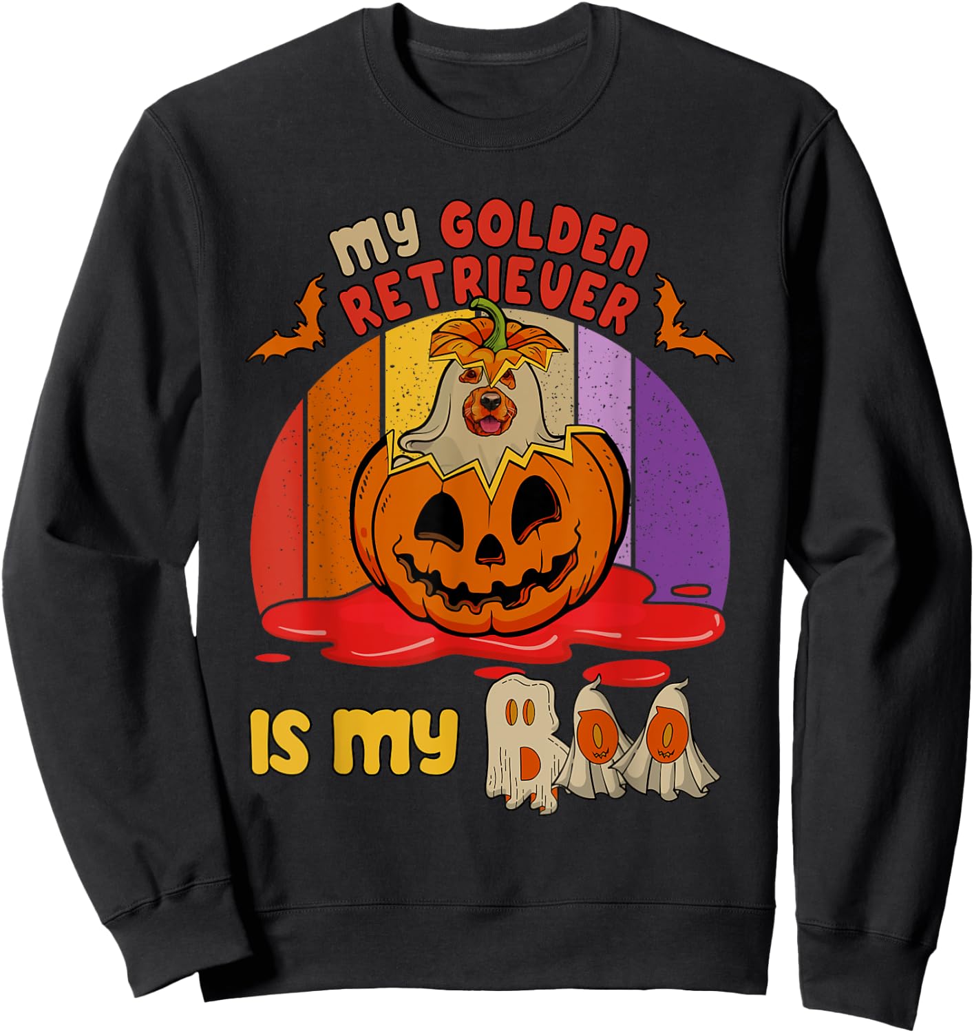 Vintage Retro My Golden Retriever Is My Boo Halloween Dog Sweatshirt - Sweatshirt | Black