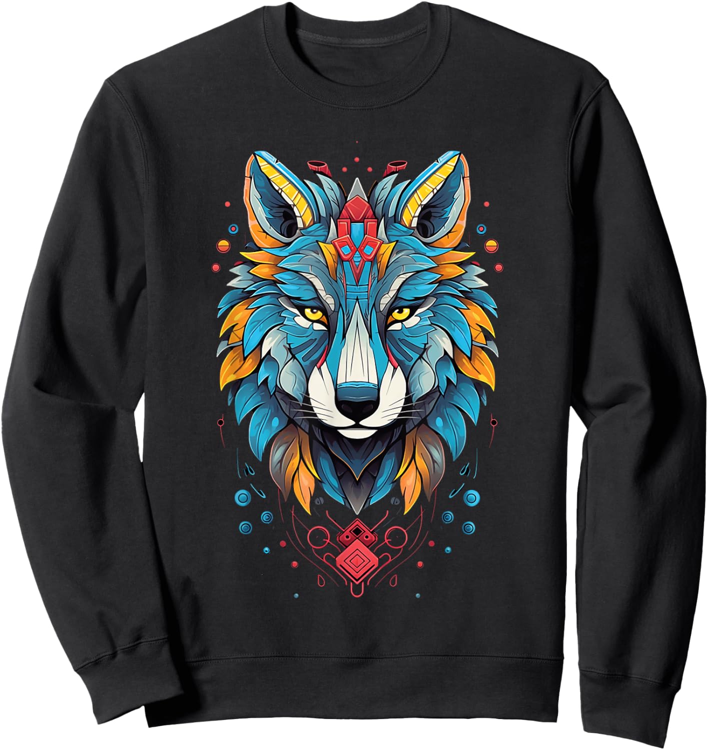 Native American Boho Wolf Splash Art Animal Face Wolf Sweatshirt - Sweatshirt | Black