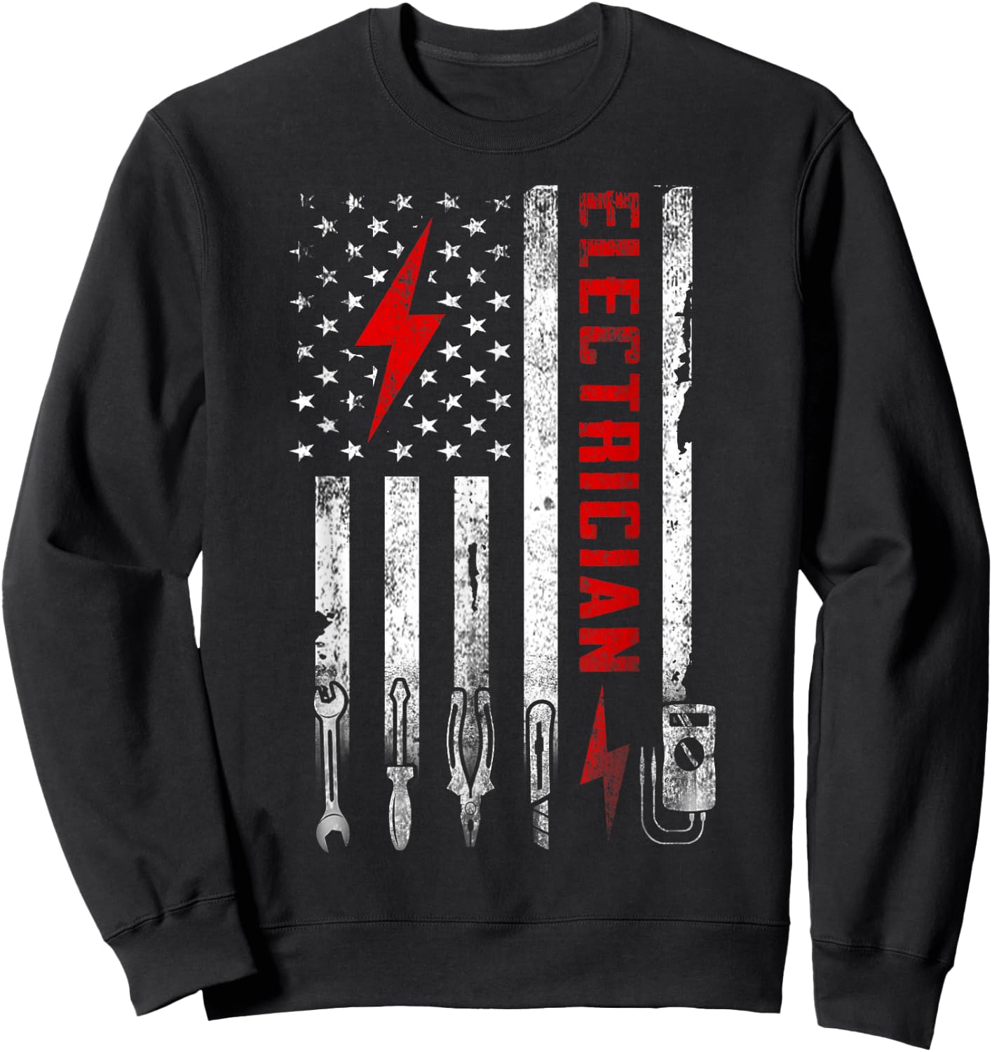 Vintage Electrician US Flag Tools Engineer Lineman Sweatshirt - Sweatshirt | Black