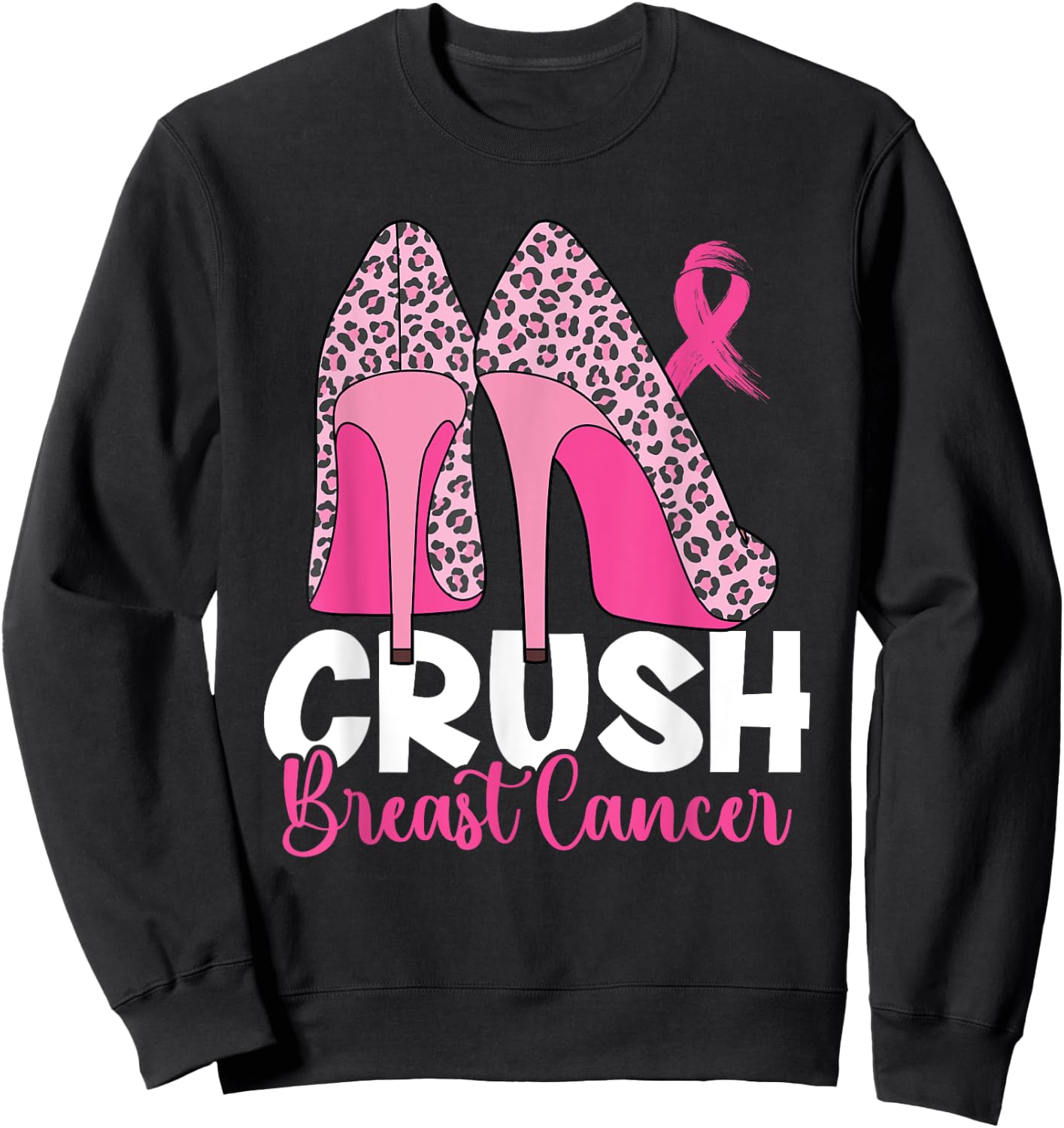 Crush Breast Cancer Awareness Bling Pink Ribbon Sweatshirt - Sweatshirt | Black