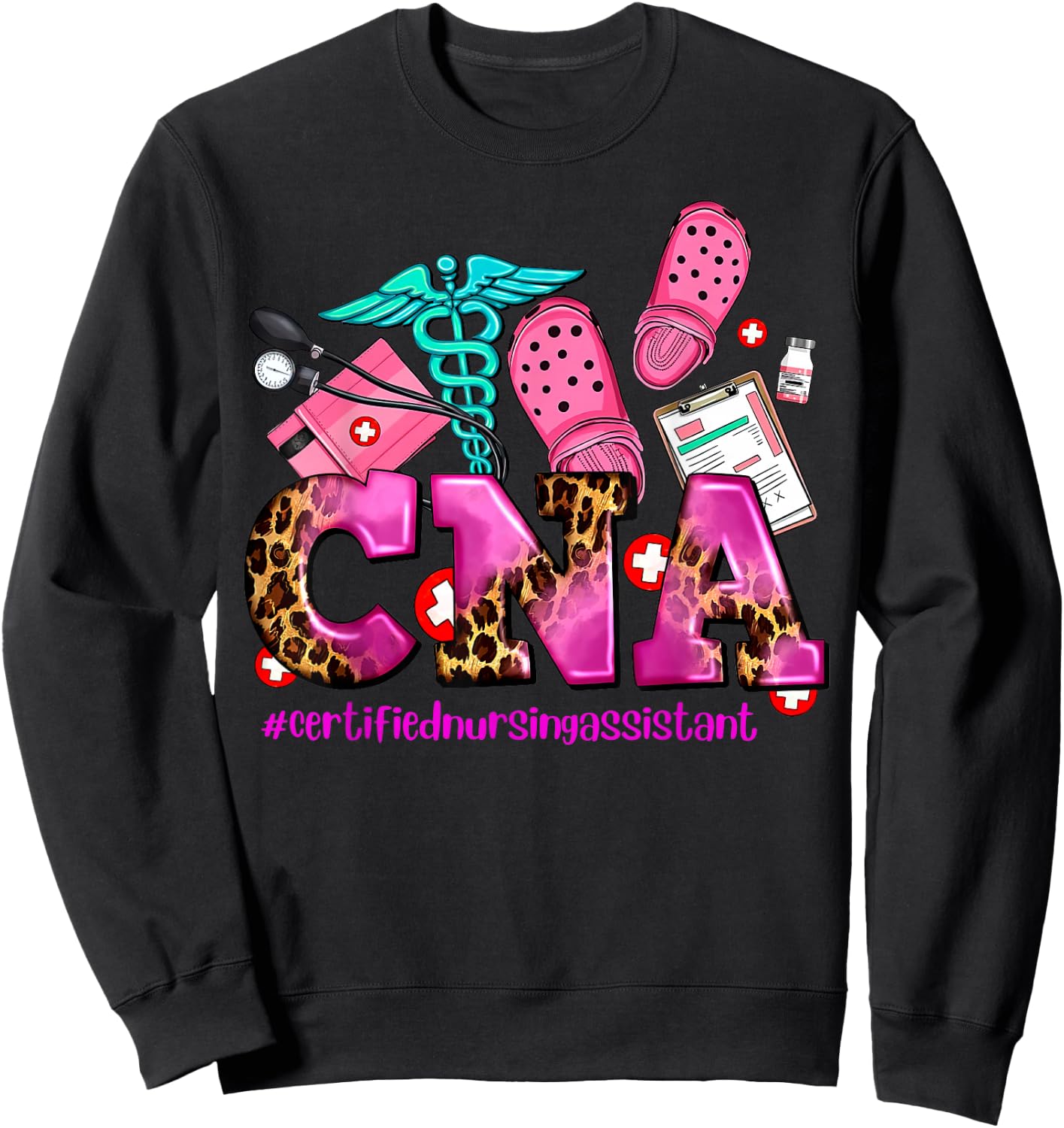 CNA Certified Nursing Assistant Leopard Registered Nurse Sweatshirt - Sweatshirt | Black