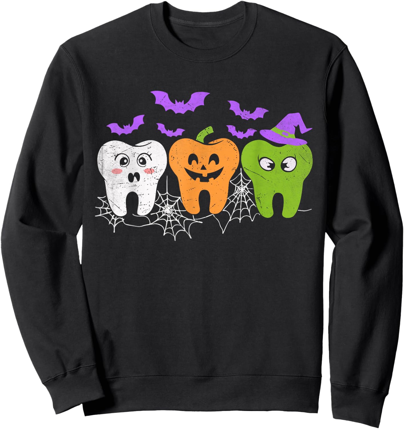 Teeth Ghost Pumpkin Witch Cute Dental Halloween Dentist Sweatshirt - Sweatshirt | Black