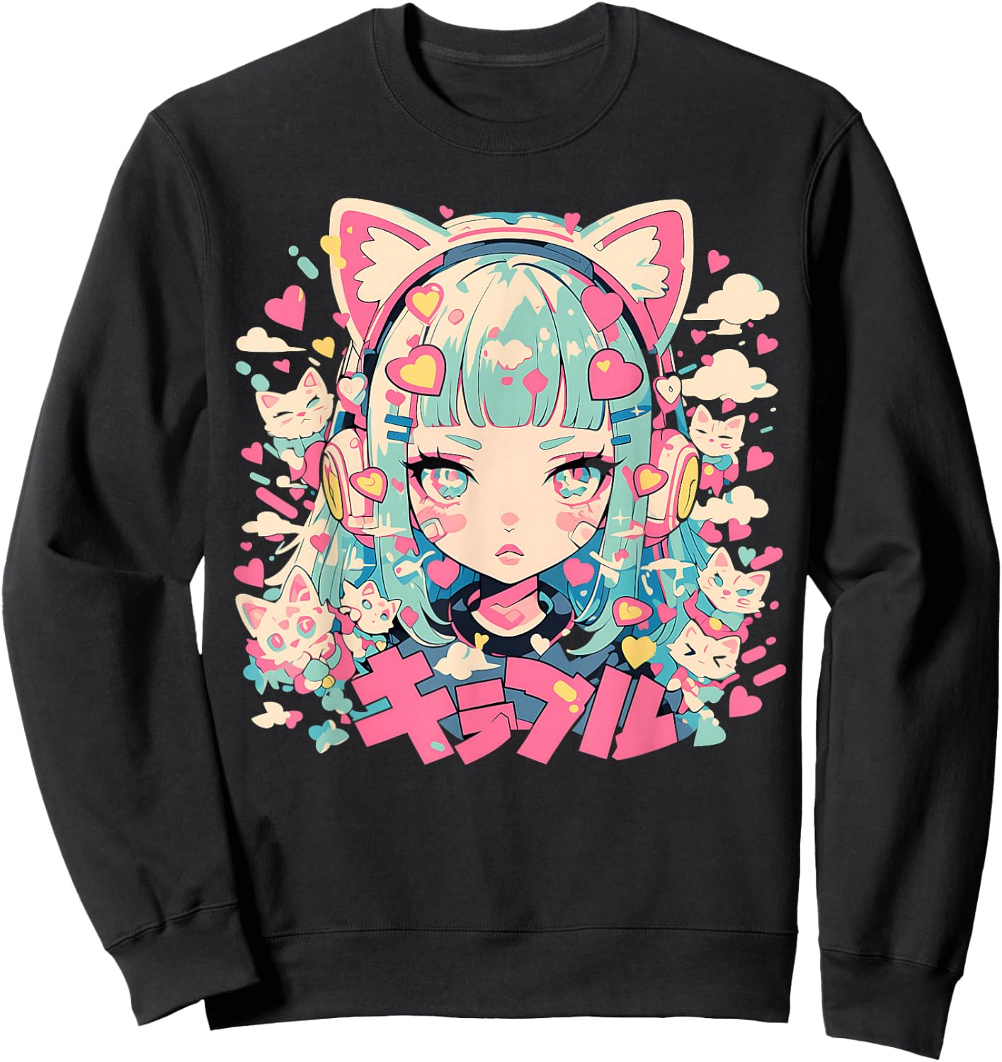 Anime Waifu Cute Anime Manga Cat Girl Sweet Retro Japan Sweatshirt - Sweatshirt | Black