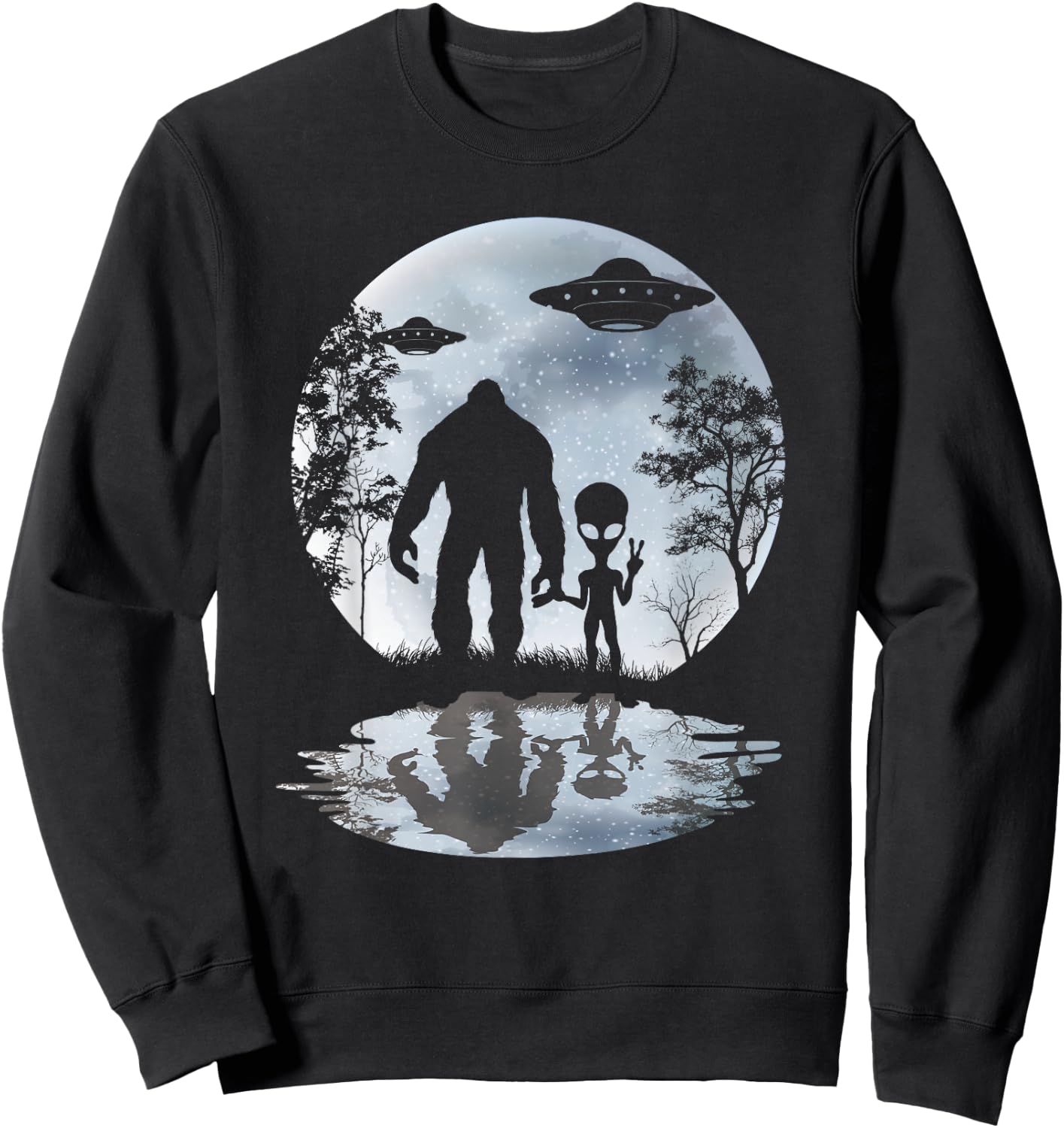 Alien Bigfoot Moon Sasquatch UFO Extraterrestrial Men women Sweatshirt - Sweatshirt | Black